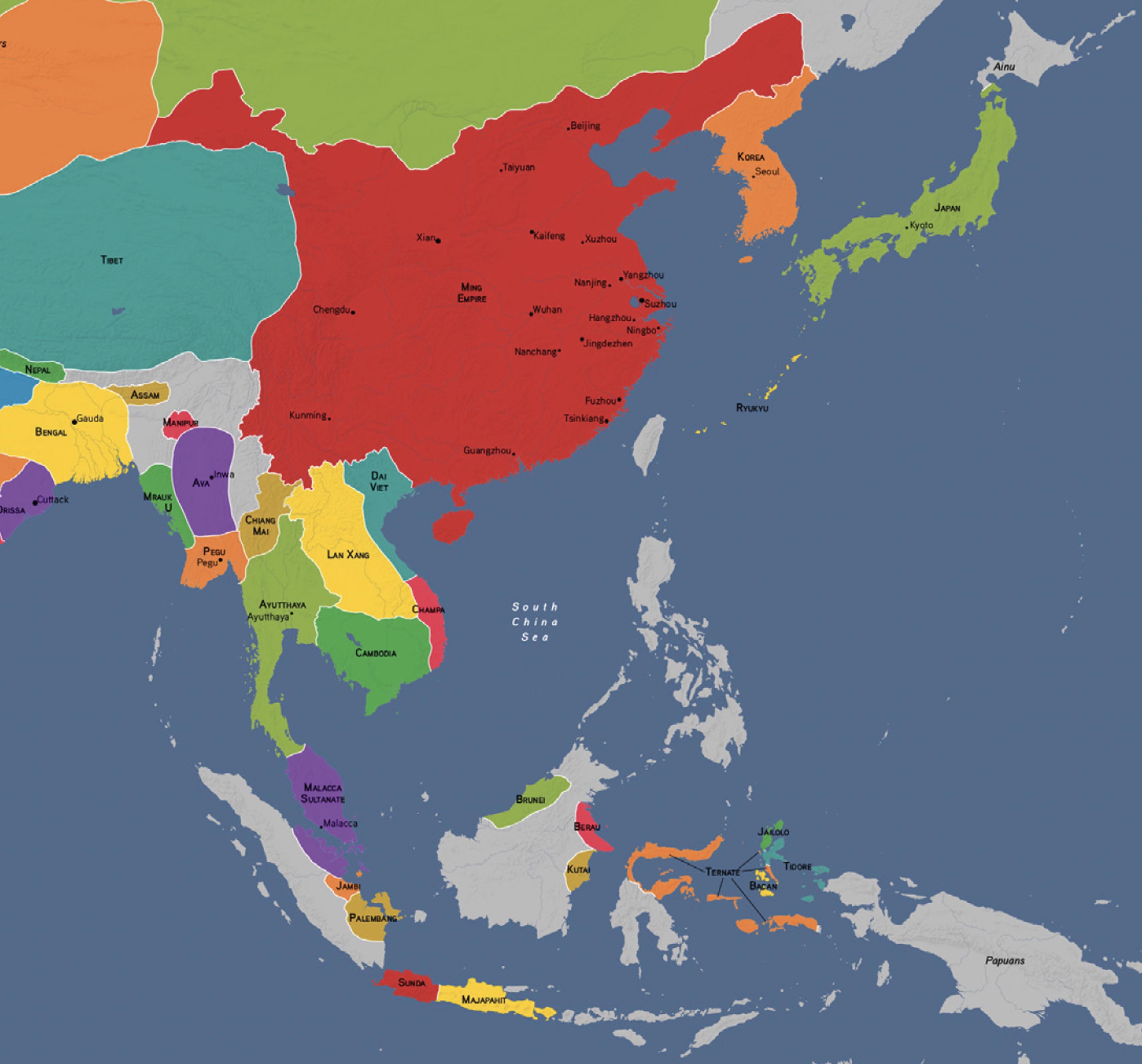 Map shows where the Ming Dynasty existed in relation to modern-day China.