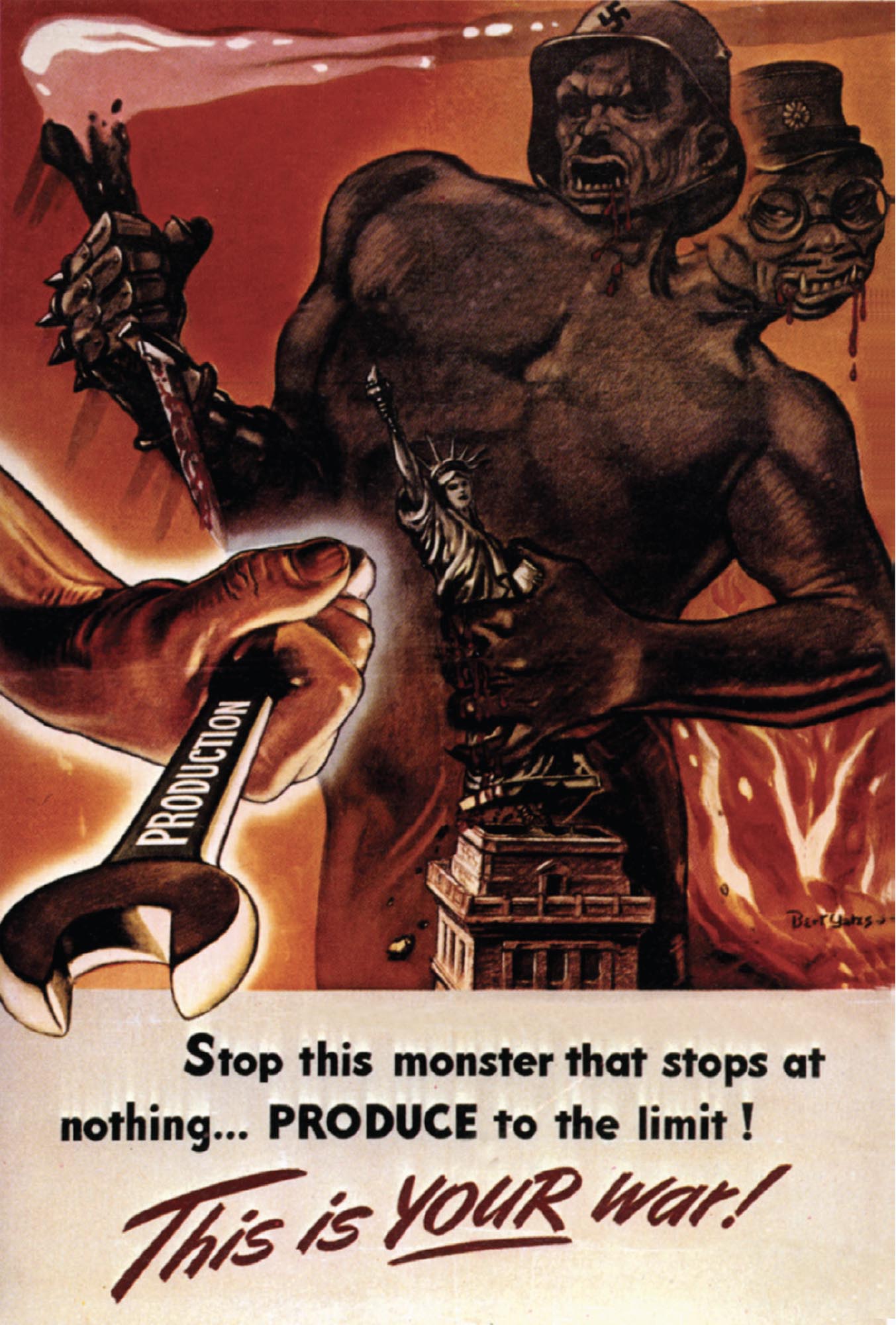 Propaganda poster encouraging workers to participate in the war effort.