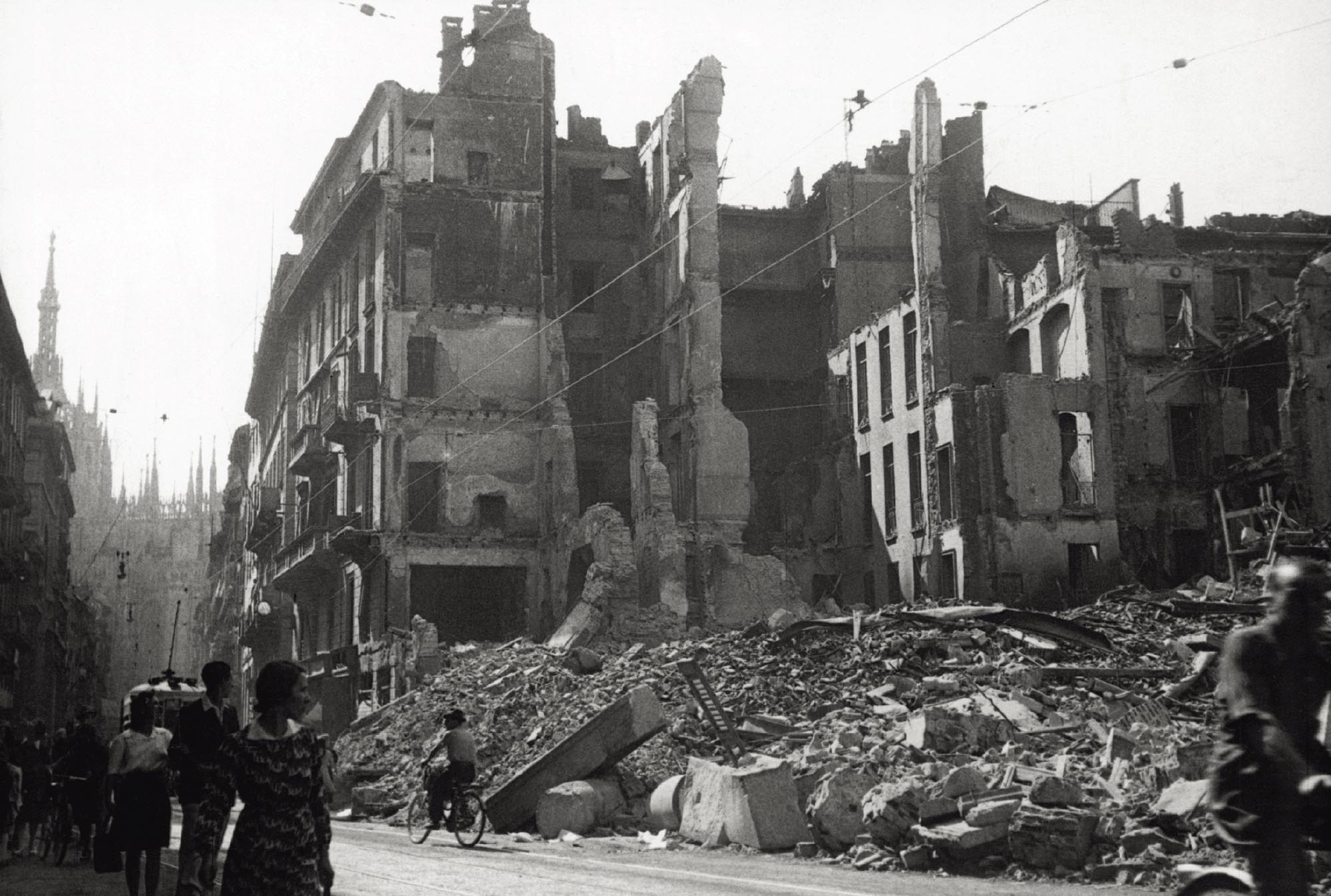 Destroyed buildings in Italy after an air raid.
