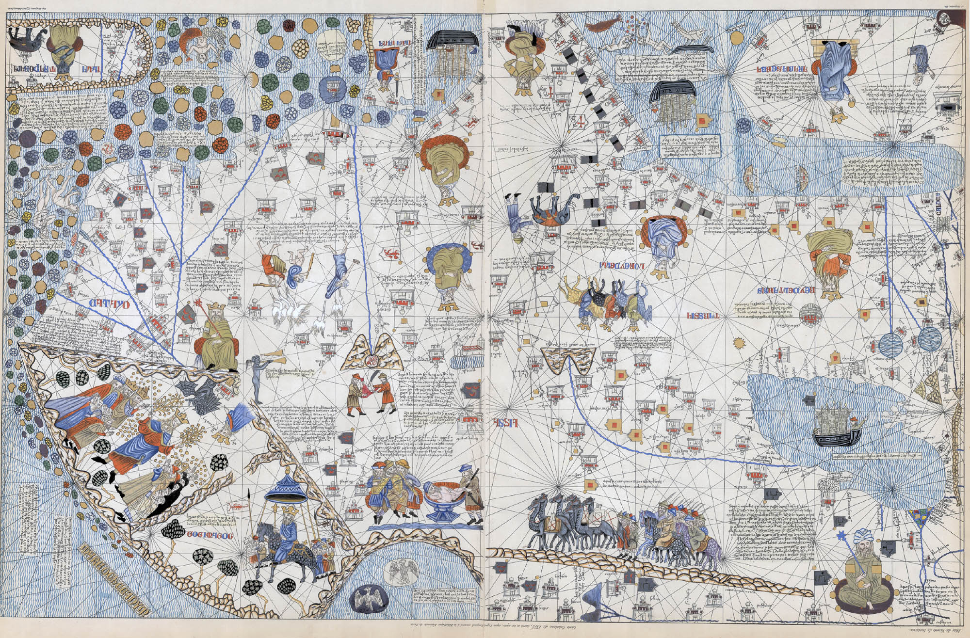 Detail of a map showing pearl fishers, from The Catalan Atlas.