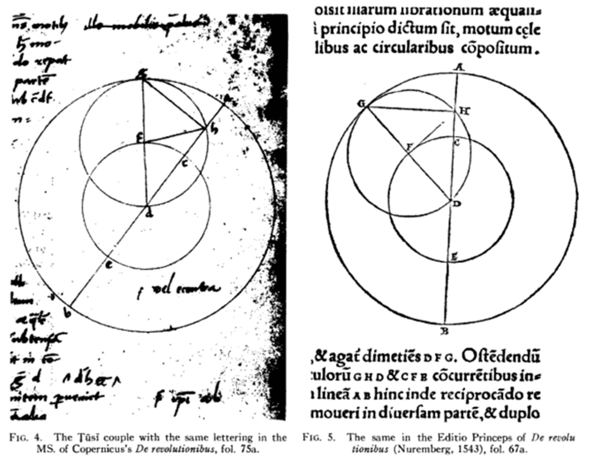 A black and white geometric diagram showing intersecting circles, labeled points, and a triangle within the larger circle. Latin text written around the edges. 