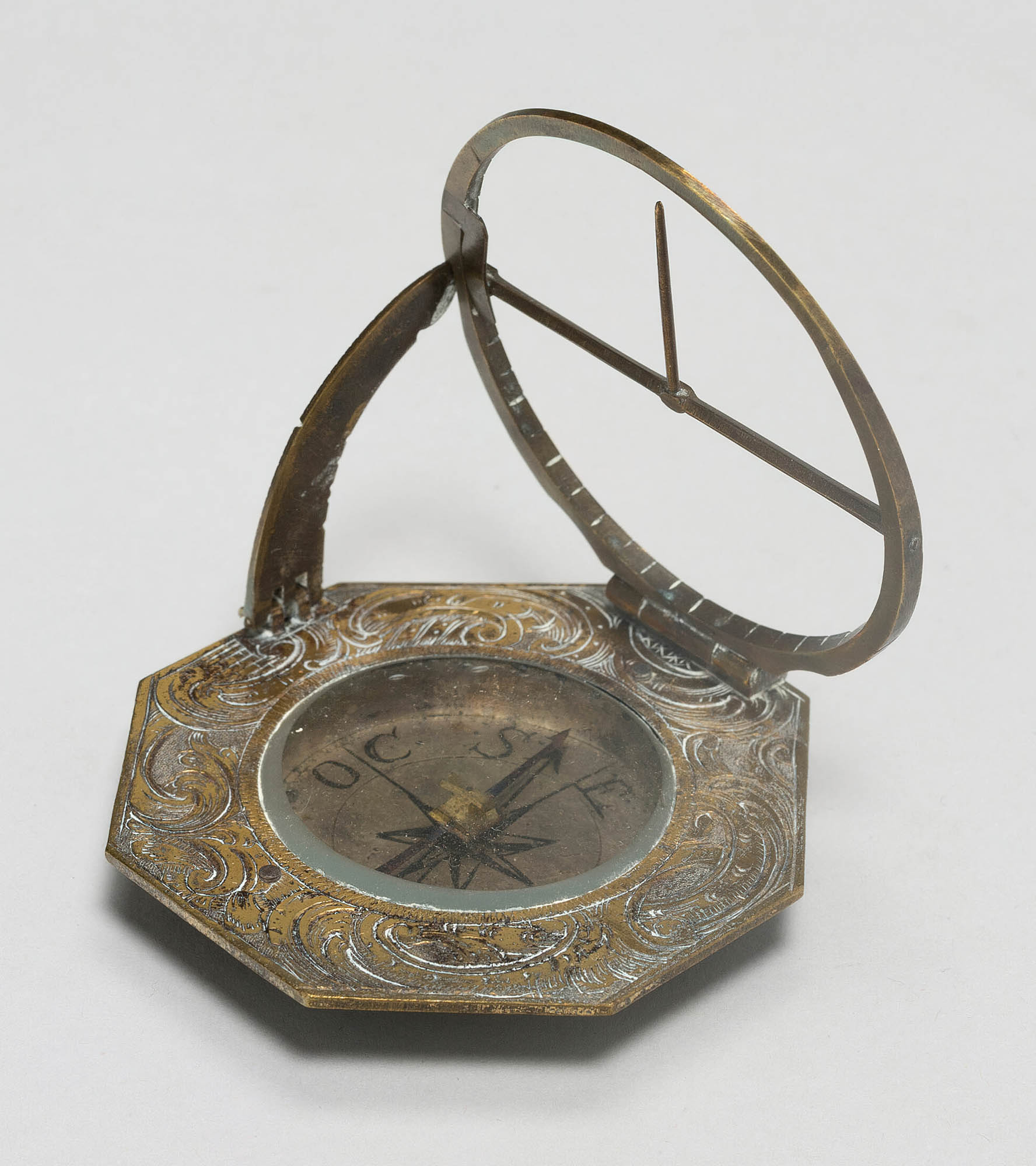 A close-up of a compass.