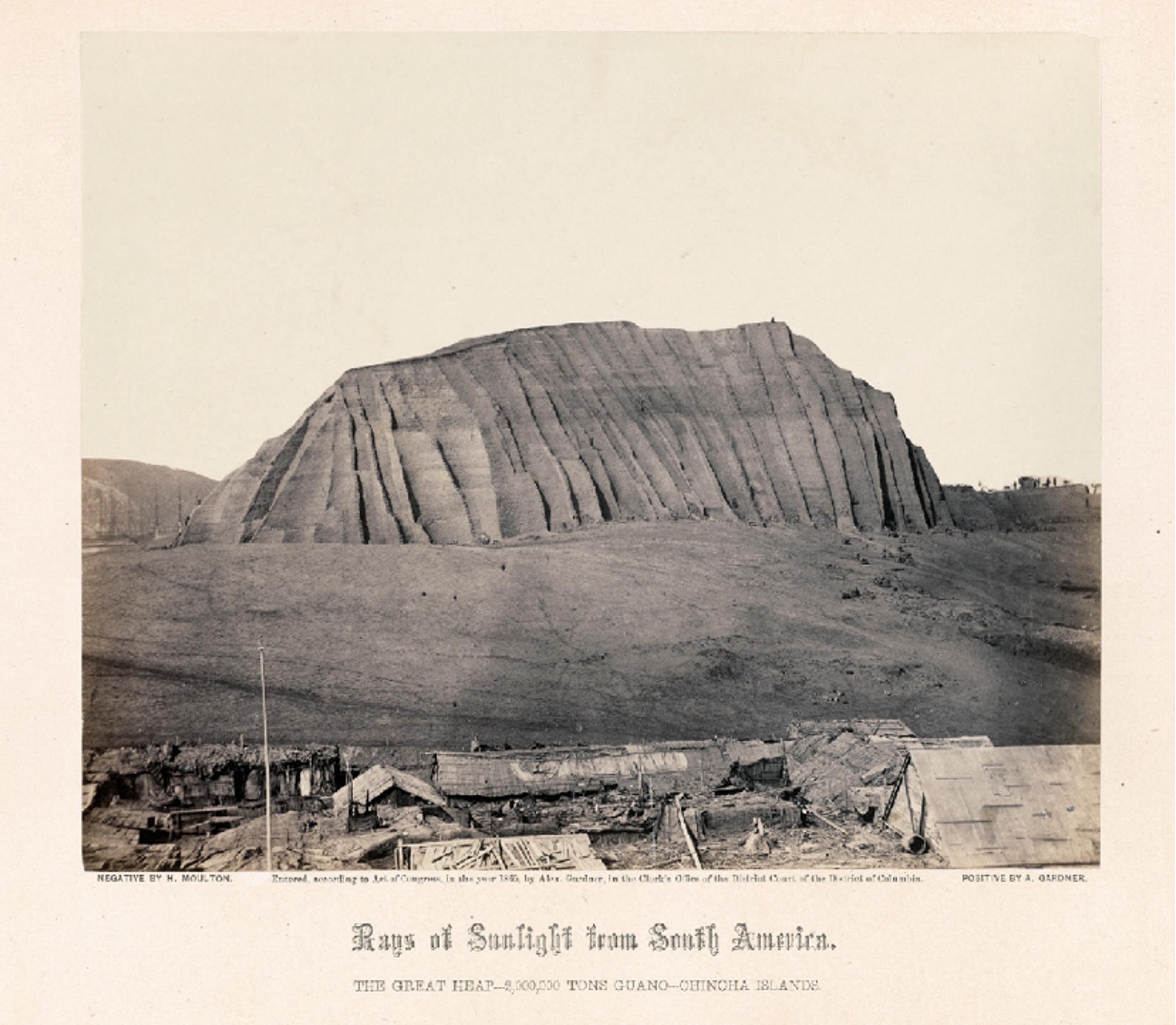 An image from the series, Guano mines in Peru: panoramic view of the Great Heap, with the caption, 9,000,000 tons of guano.