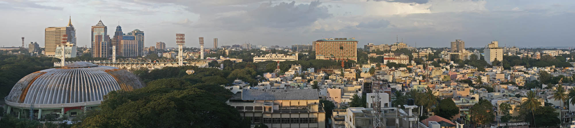 High angle, panoramic view of the city of Bangalore.