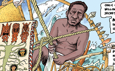 Cartoon image of Mau Piailug
