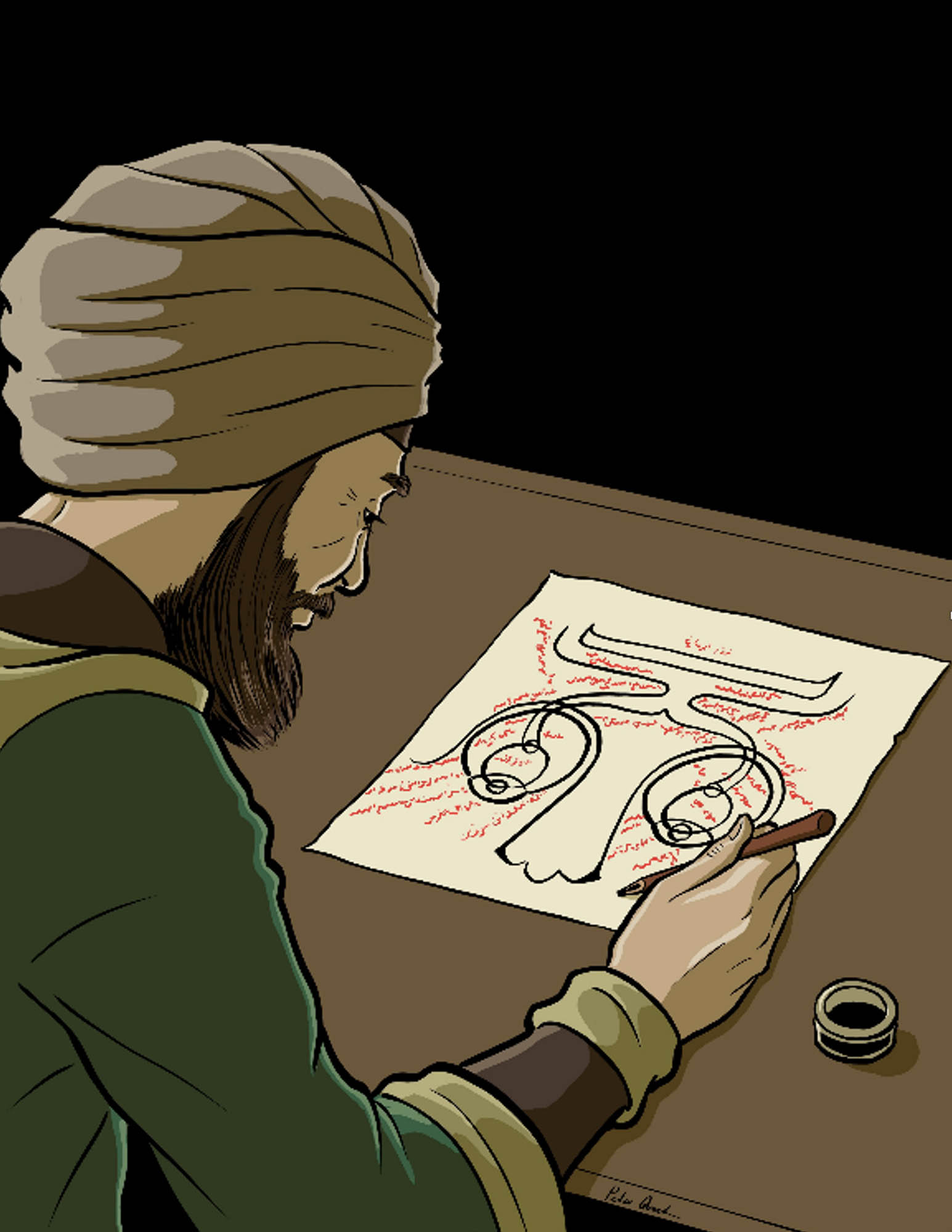 A person drawing a schematic of eyes and nerves on a piece of paper.