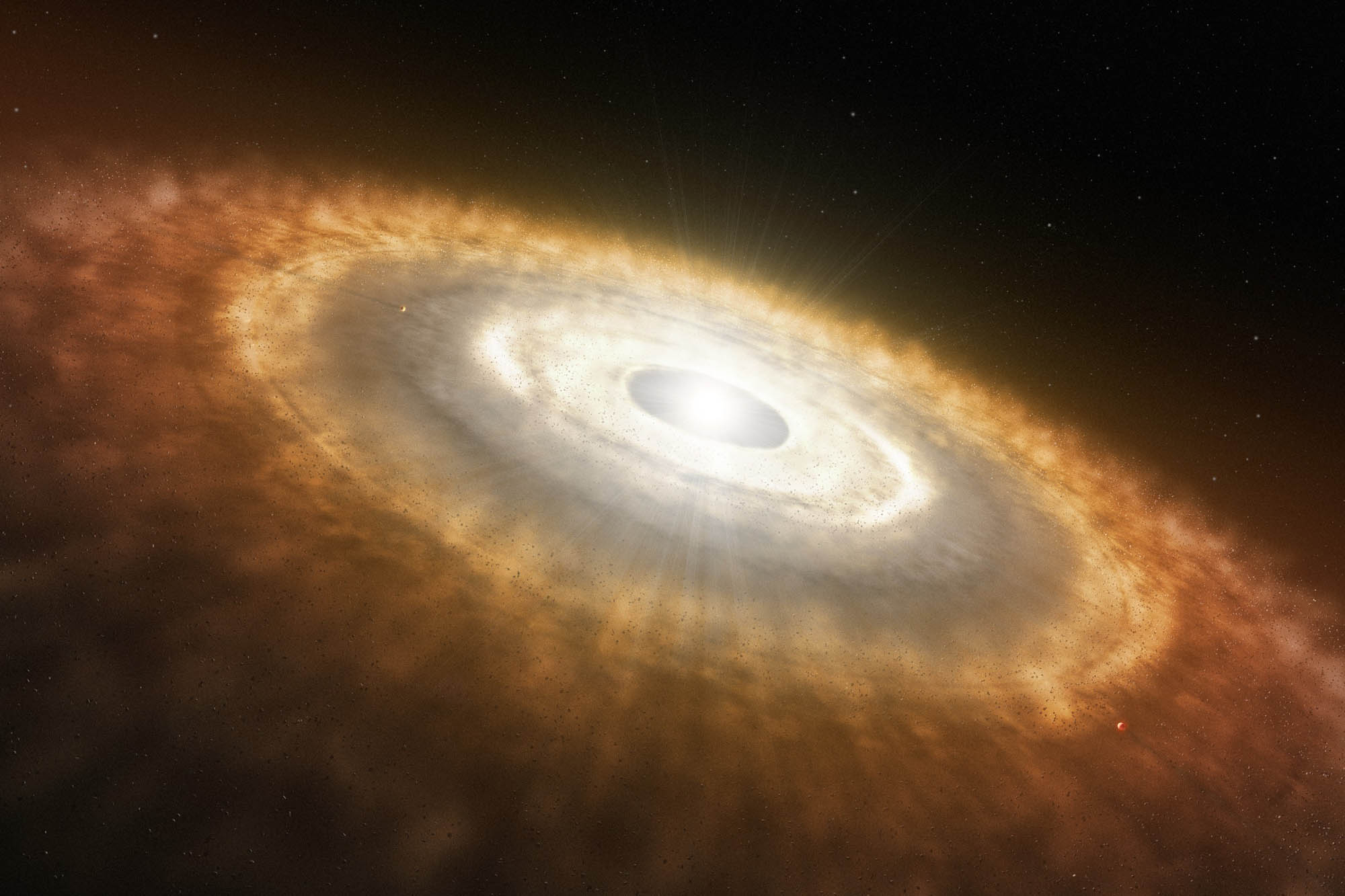 Artist’s impression of a baby star surrounded by a protoplanetary disc in which planets are forming.