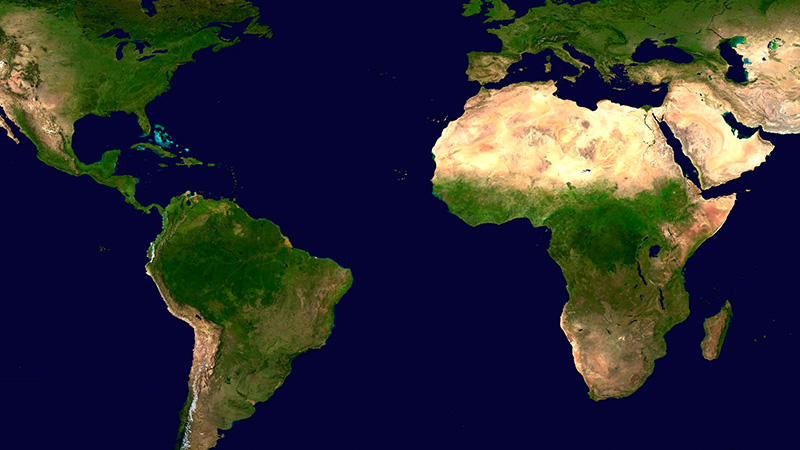 Global map of the entire Earth made from 10,000 NASA satellite color pictures.