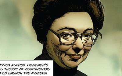 Cartoon illustration of Marie Tharp