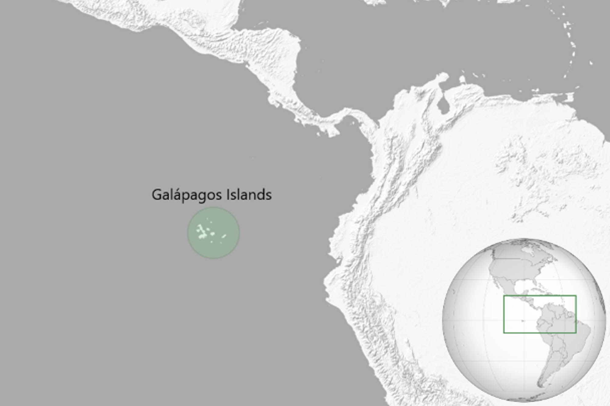 Map of Central and South America with the Galapagos Islands highlighted.