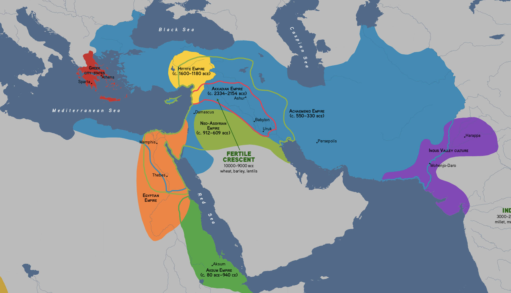 A map of ancient empires in the Middle East circa 300 BCE.