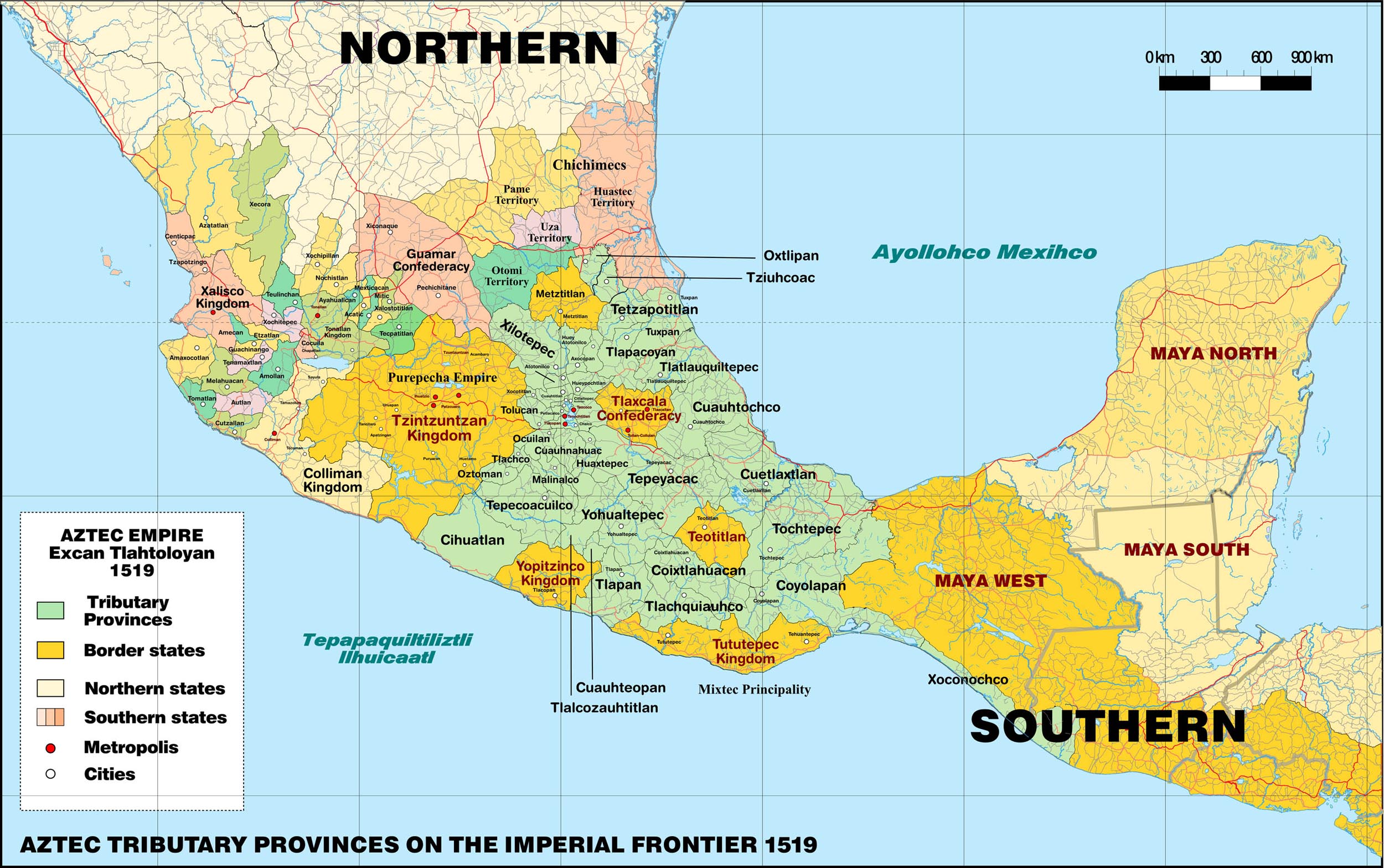 Map shows the vastness of the regions ruled by the Aztec empire