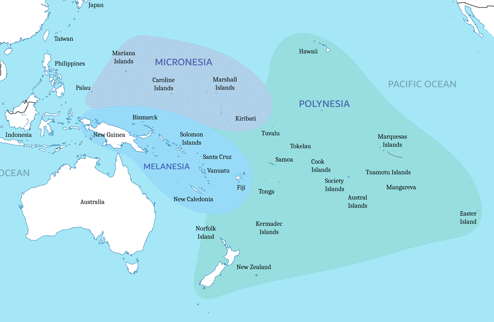 A map of the regions of Oceania
