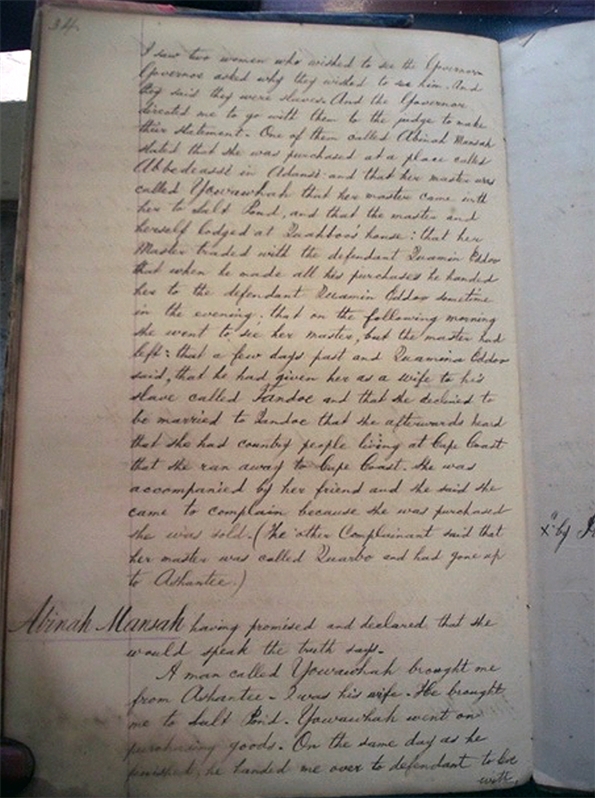 A page of the original documentary record of the case of Abina Mansah, courtesy of the author.