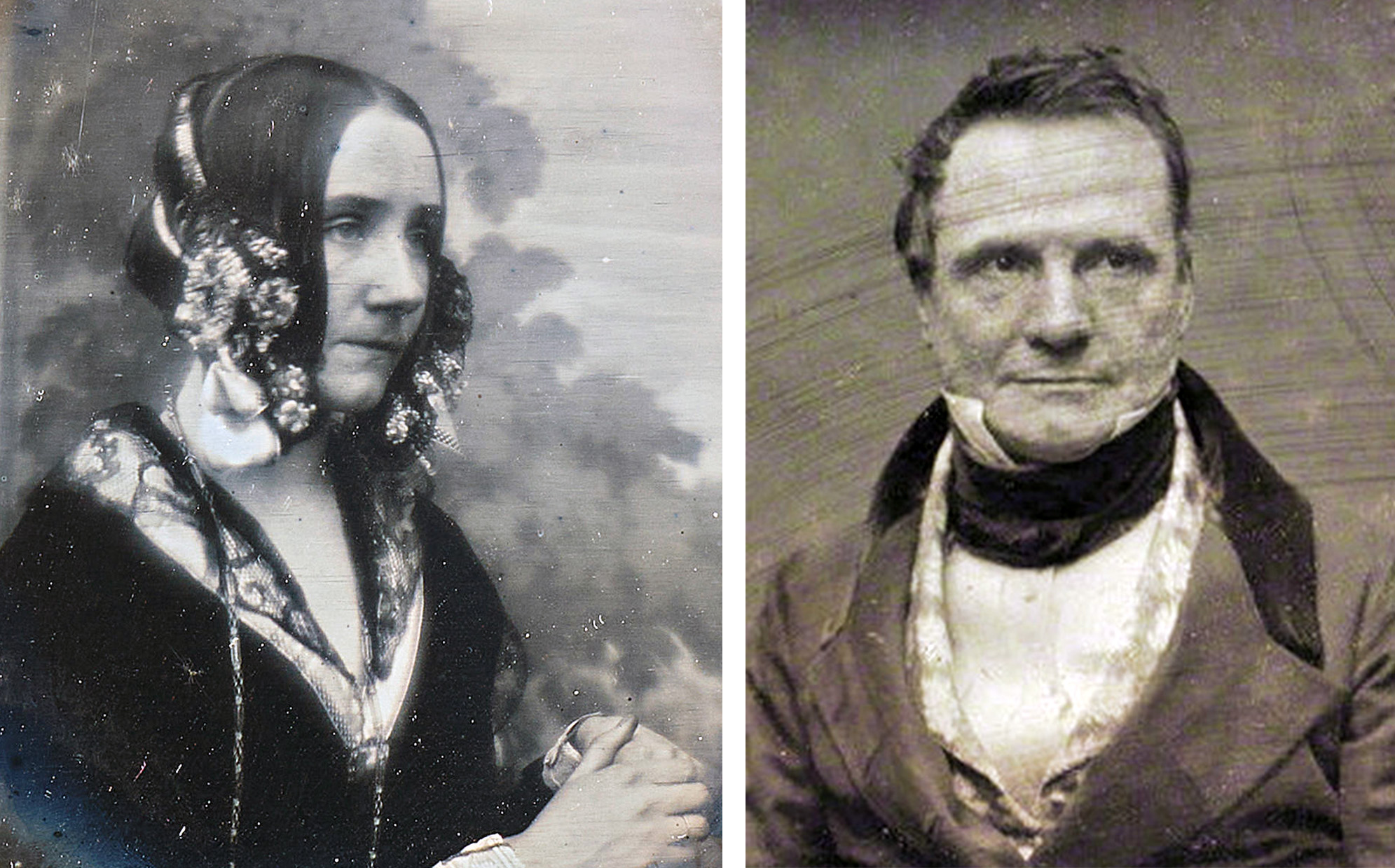 Nineteenth century photographs of a woman (left) and man (right).