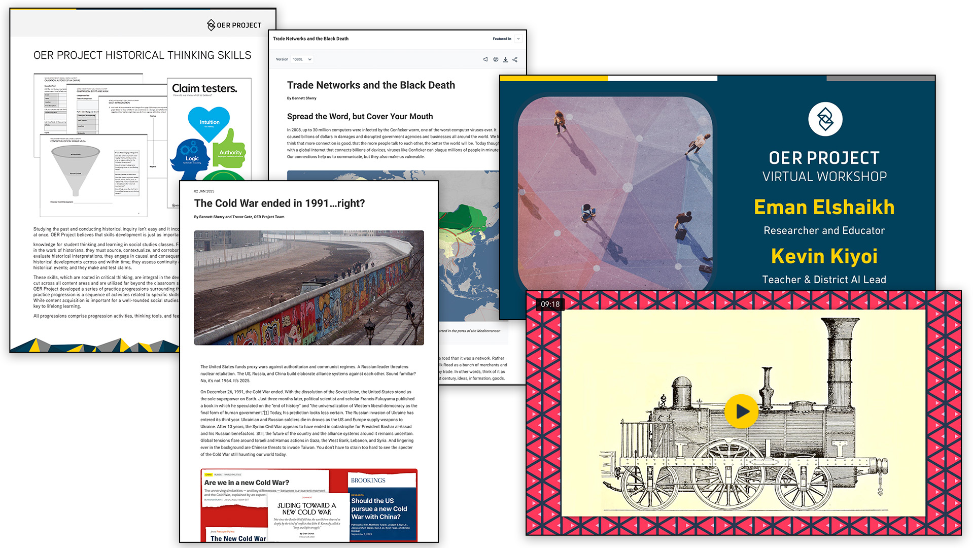 Screenshots of OER Project videos and worksheets.