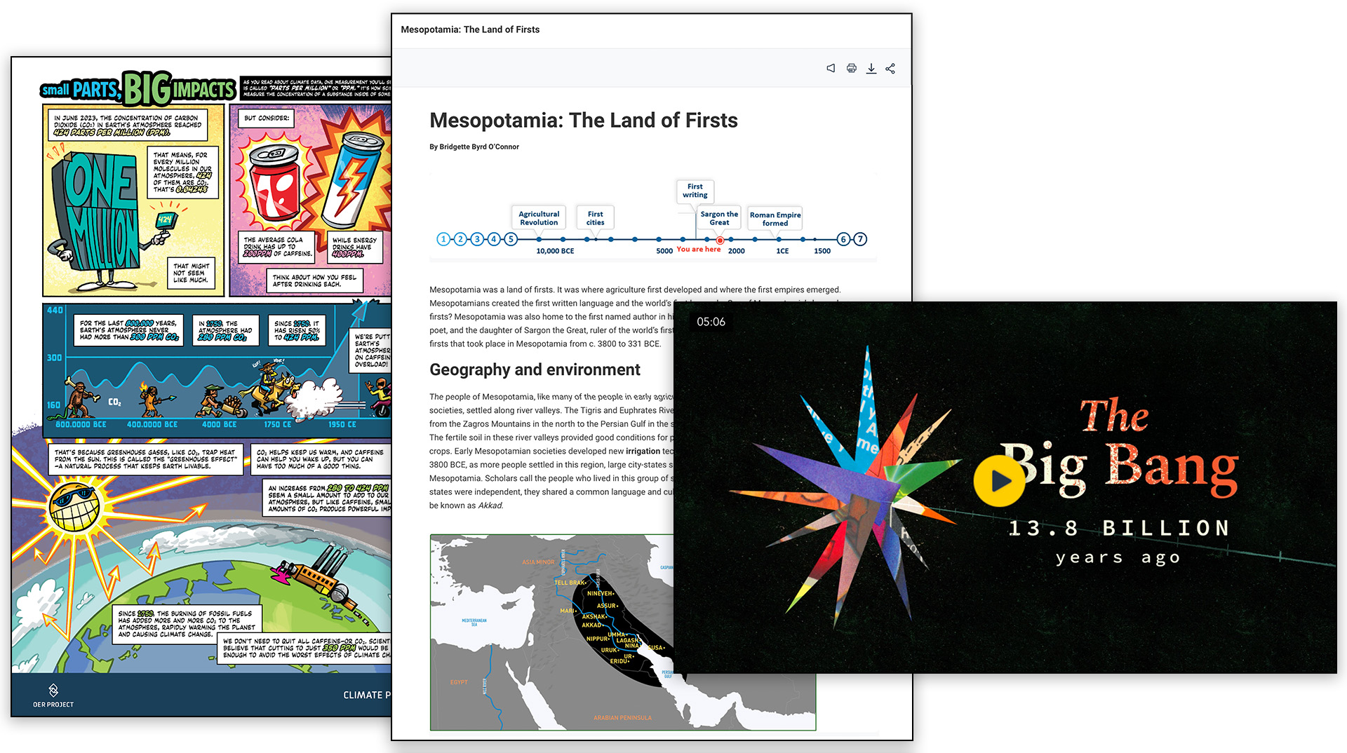 Another collage of OER Project screenshots.