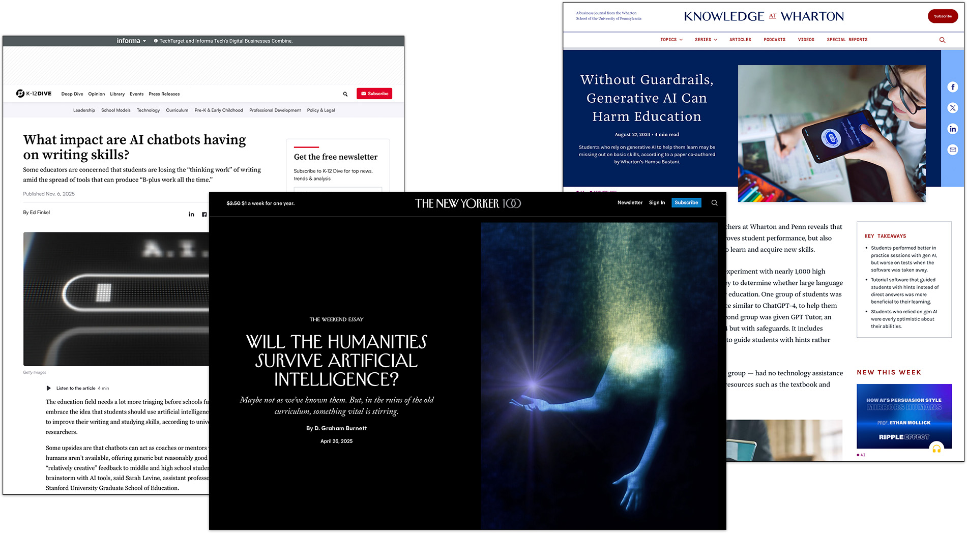 A collage of articles about AI.