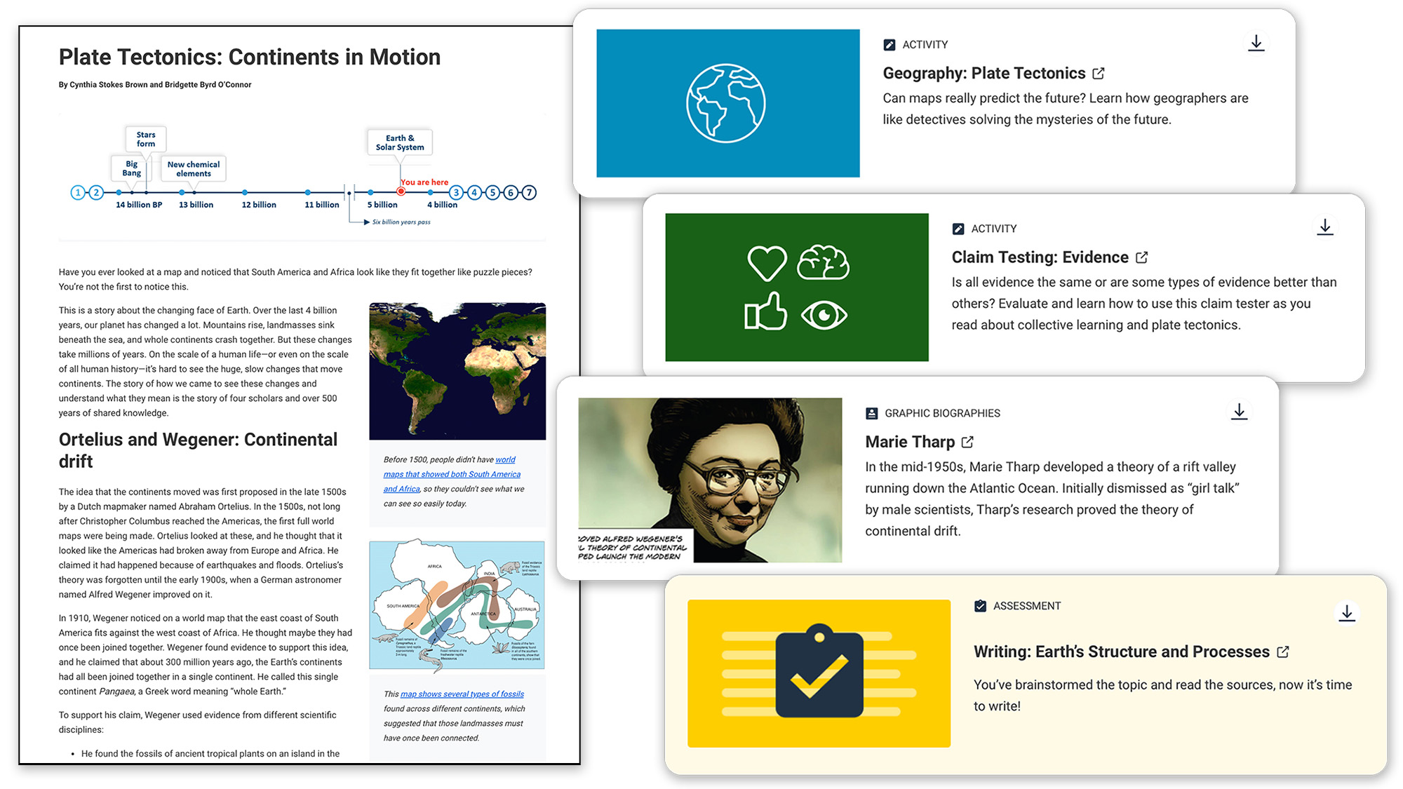 A composite image featuring a selection of Big History materials relating to the formation of Earth.