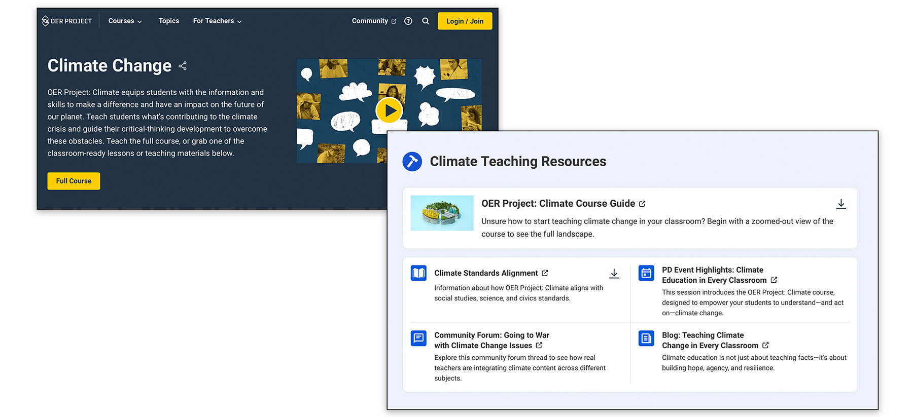 Screencap details from the Climate Change topic page.