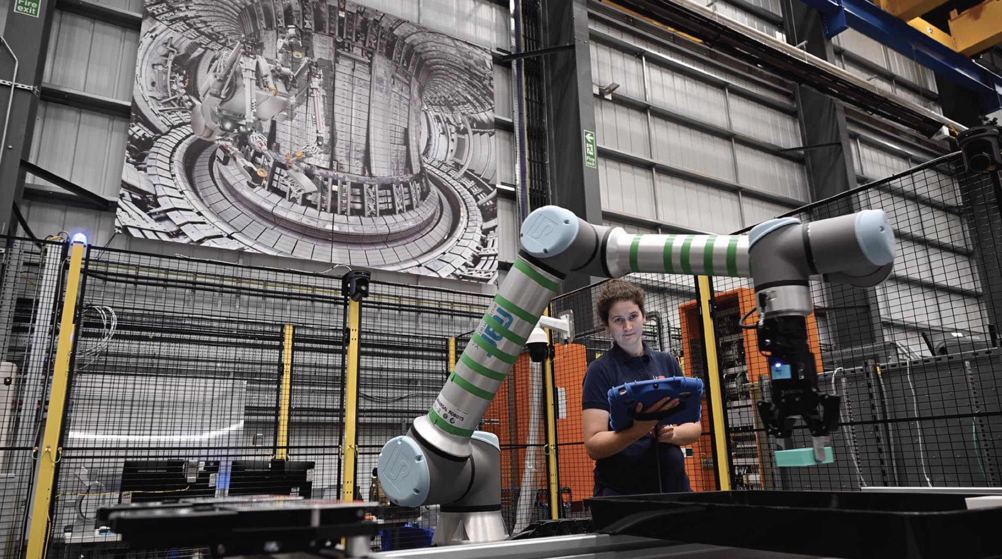 A Mechanical Engineer operates an Automated Inspection and Maintenance Test Unit in the Remote Application in Challenging Environments building at the UK Atomic Energy Authority.