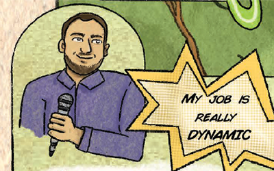 Cartoon illustration of Alvaro Sanchez, vice president of policy at the Greenlining Institute in Oakland, CA