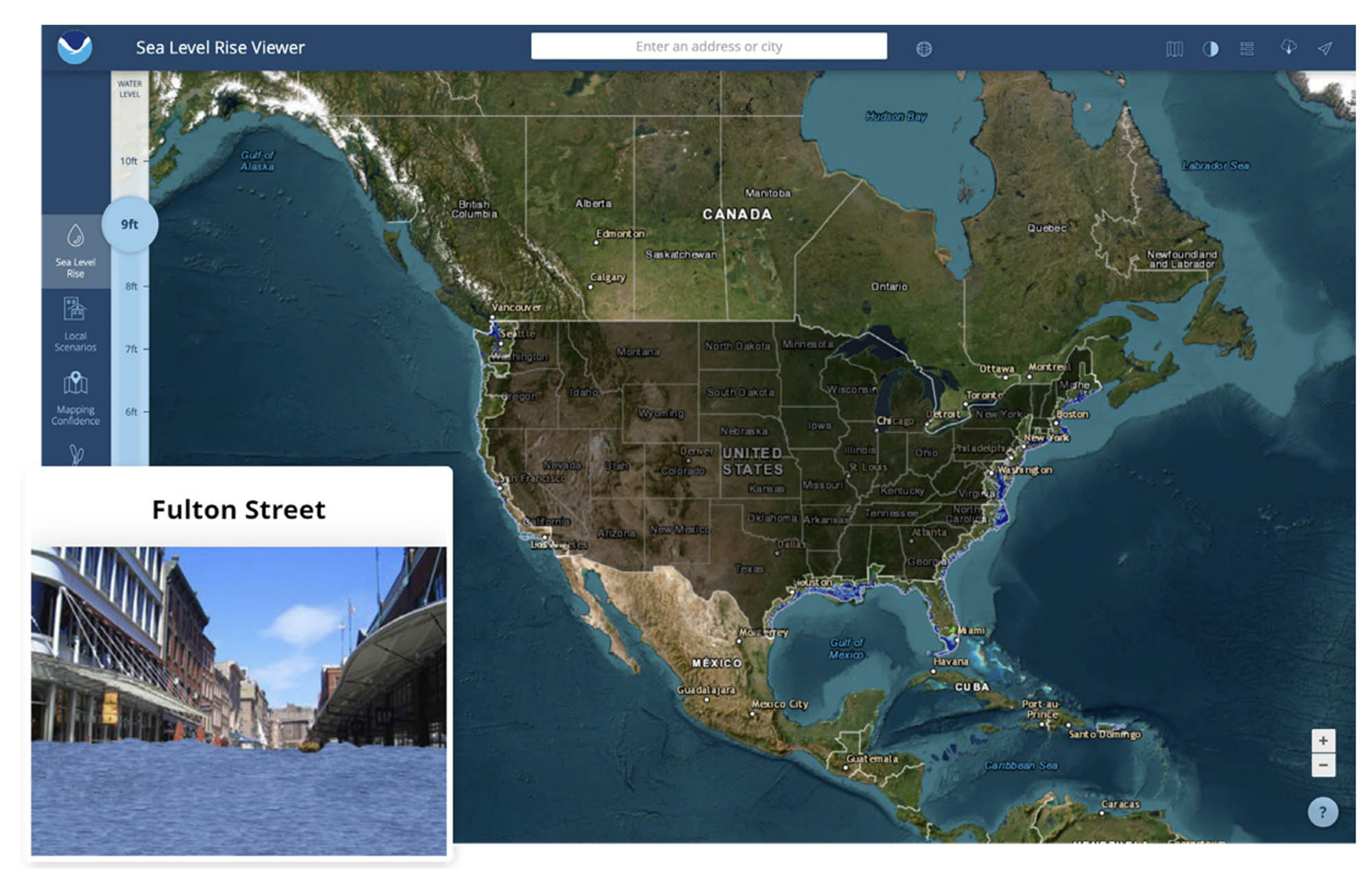 Screenshot of the NOAA Sea Level Rise Viewer.