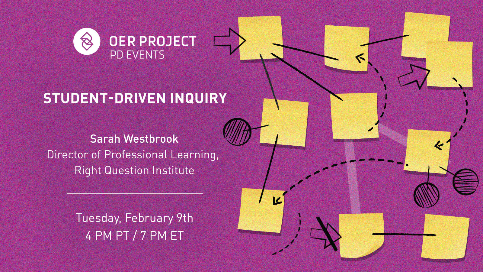 OER Project PD event: Student-Driven Inquiry with Sarah Westbrook, Tuesday, February 9 at 4 PM PT / 7 PM ET