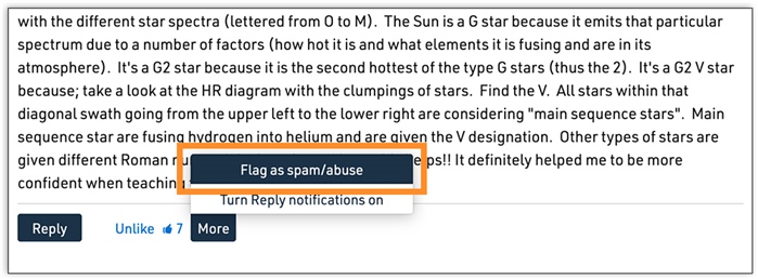 An image of text with a "flag spam/abuse" button selected