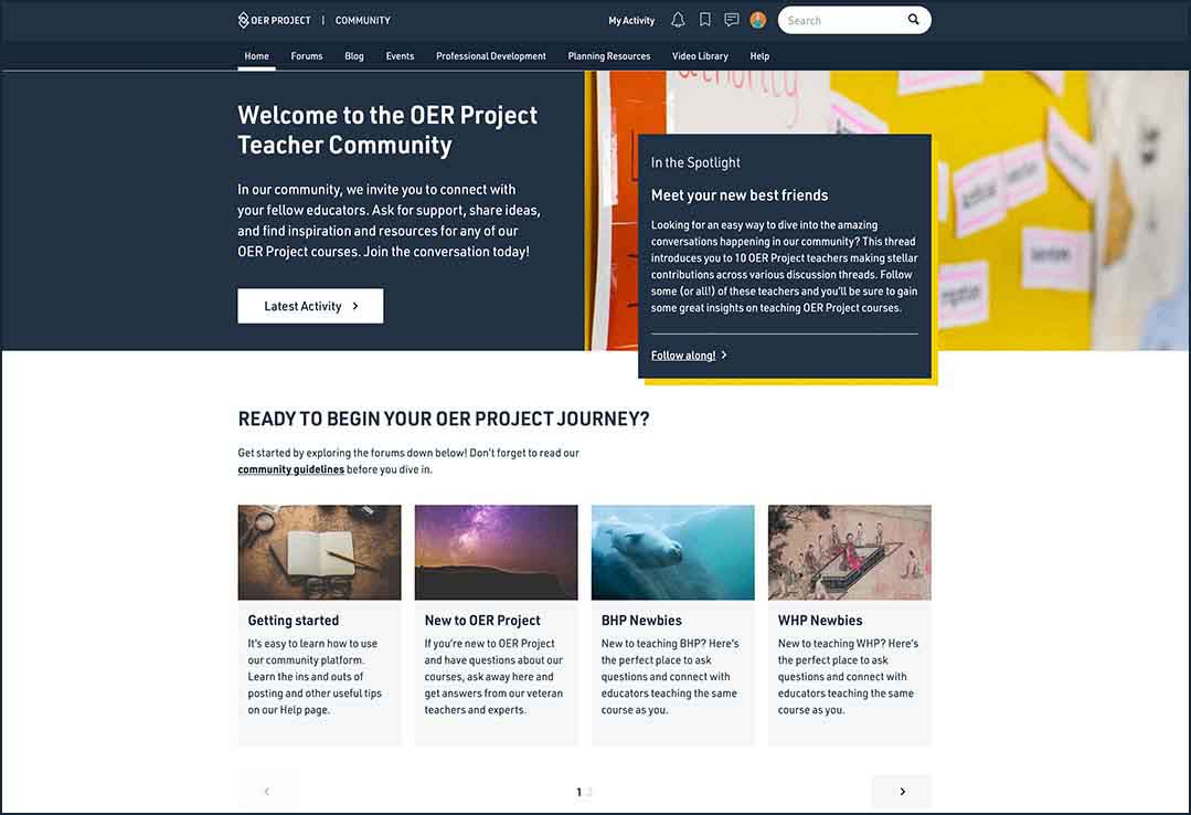 Screenshot of the OER Project Online Teacher Community page
