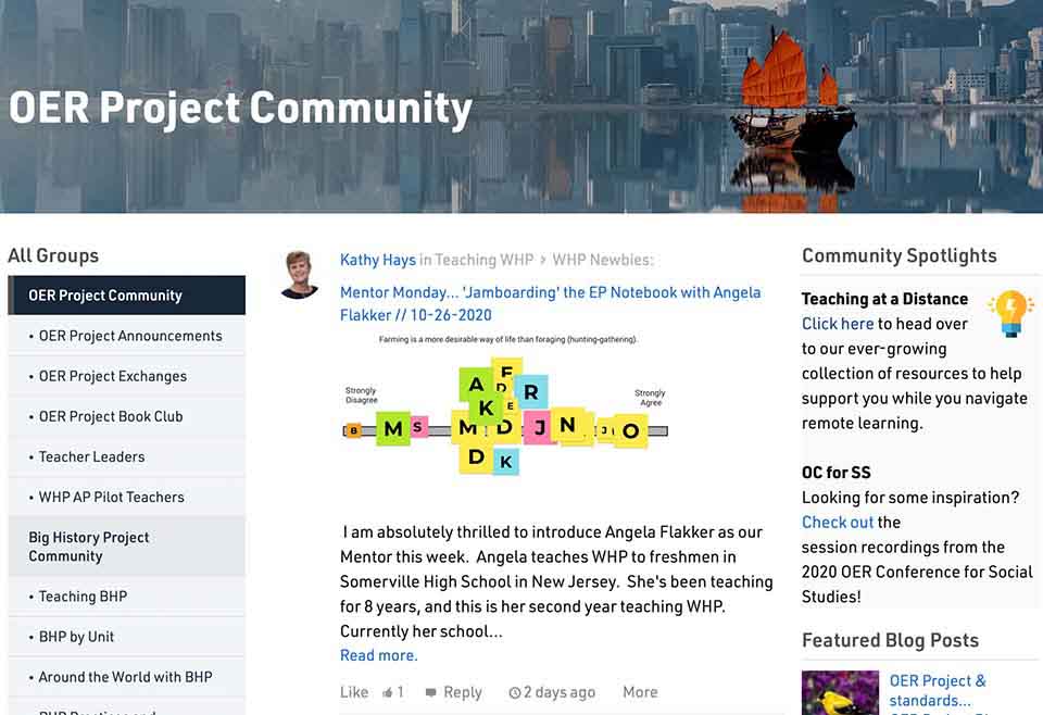 screenshot of the OER Project Online Teacher Community page