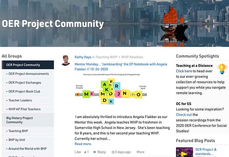 project essay grade screenshot of the OER Project Online Teacher Community page