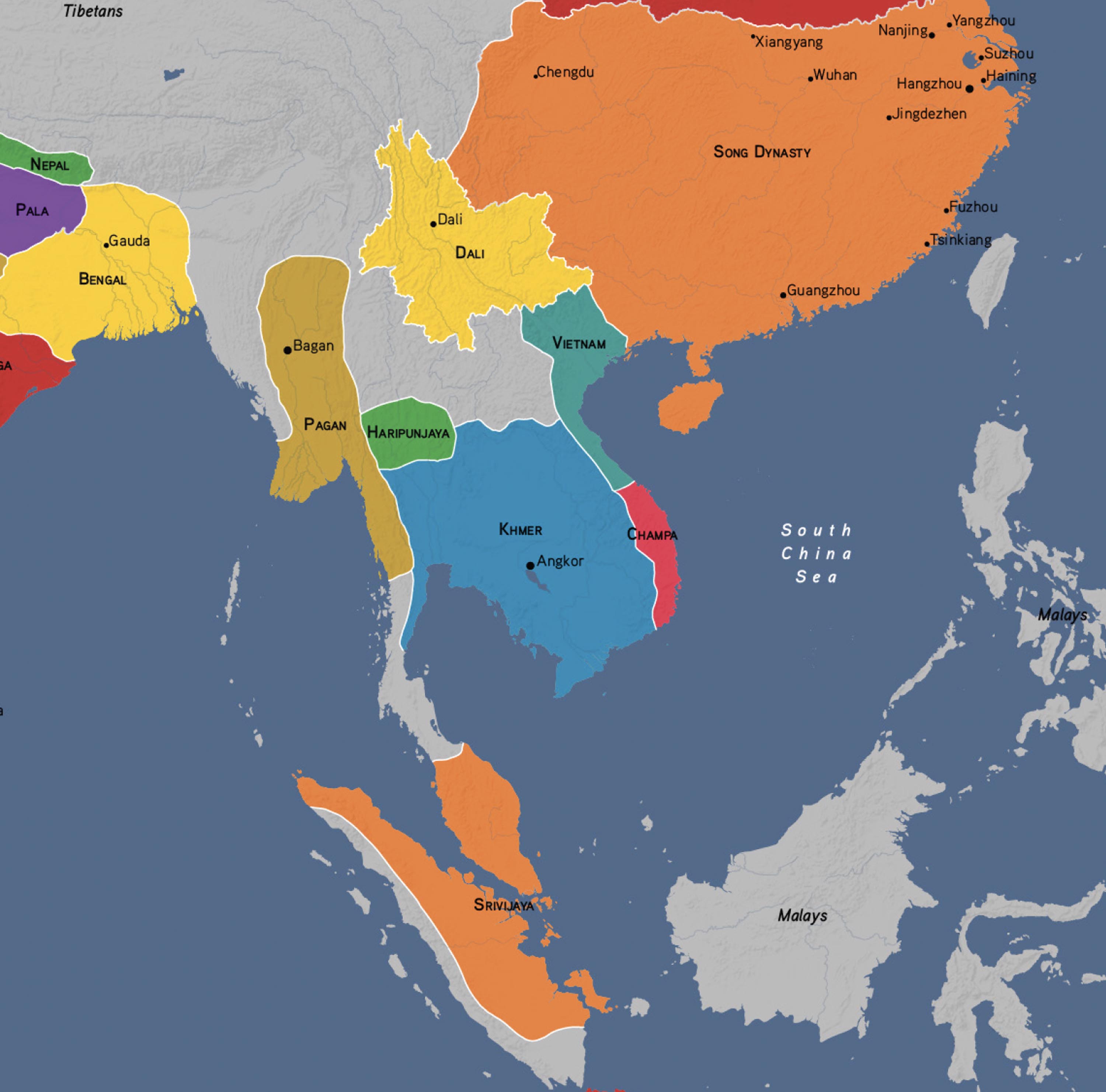A map of Southeast Asian states.