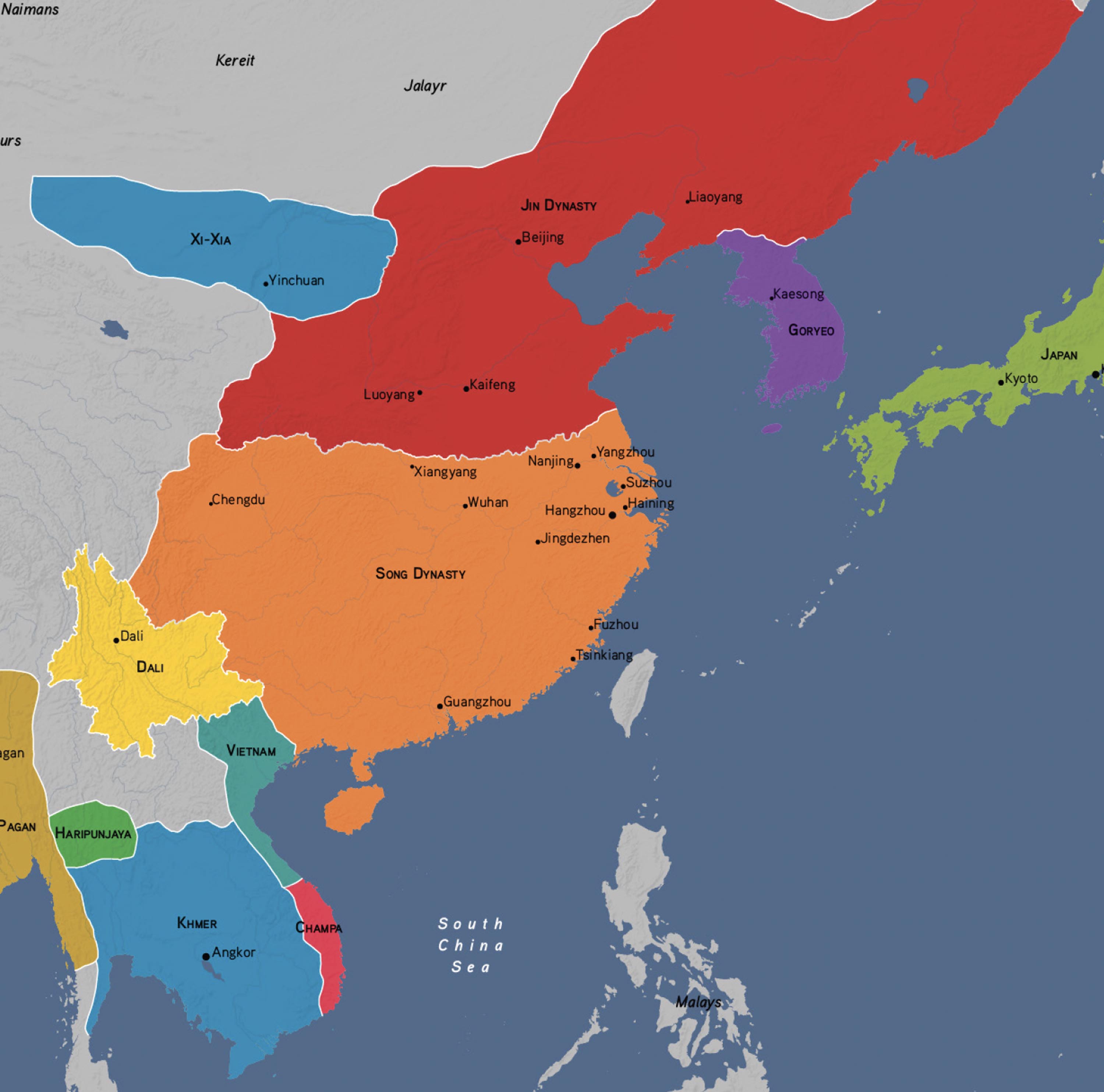 A map of Song Dynasty China and surrounding states.