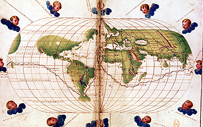 World map of route taken by Ferdinand Magellan