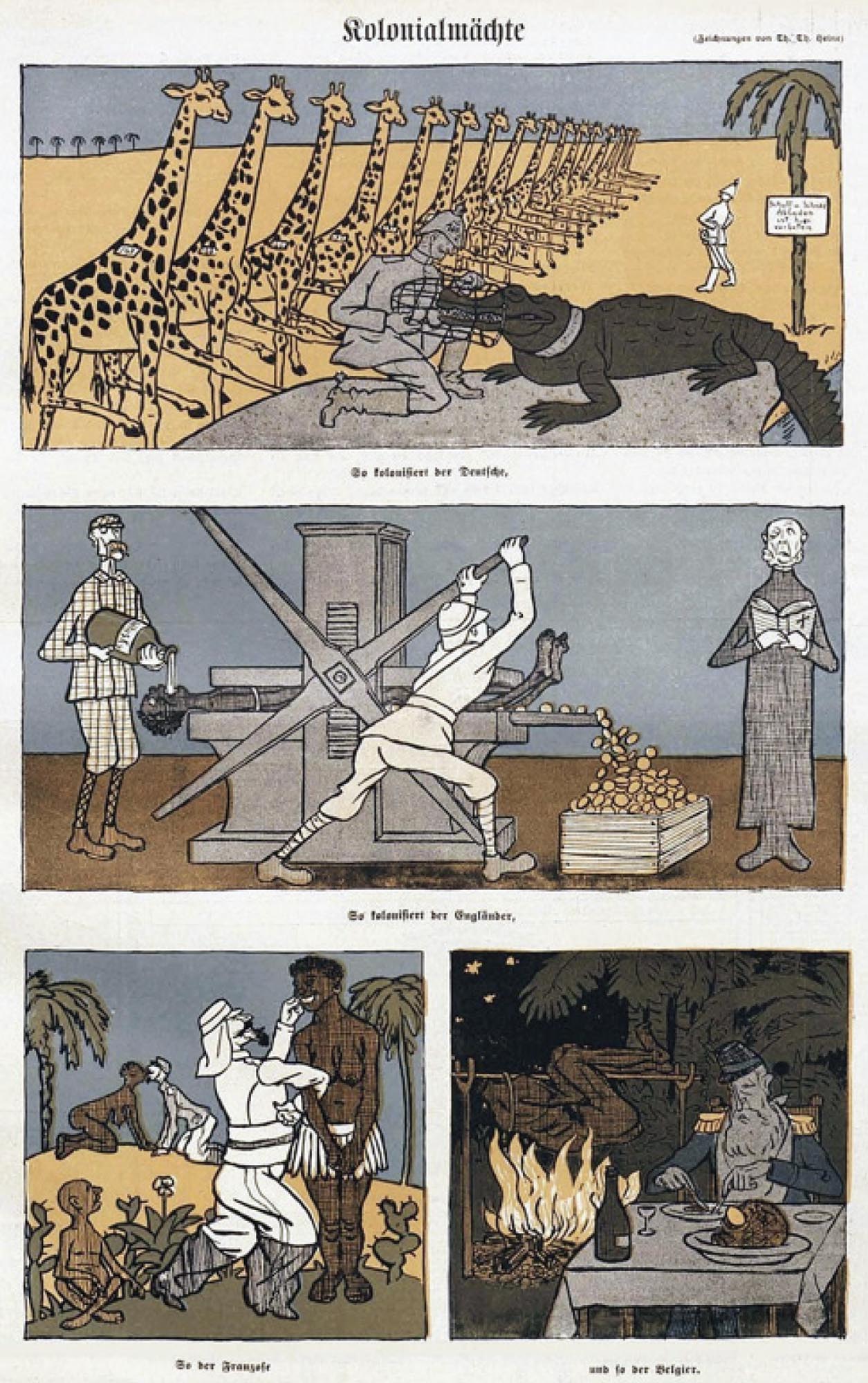 Political cartoon strip criticizing colonialism.