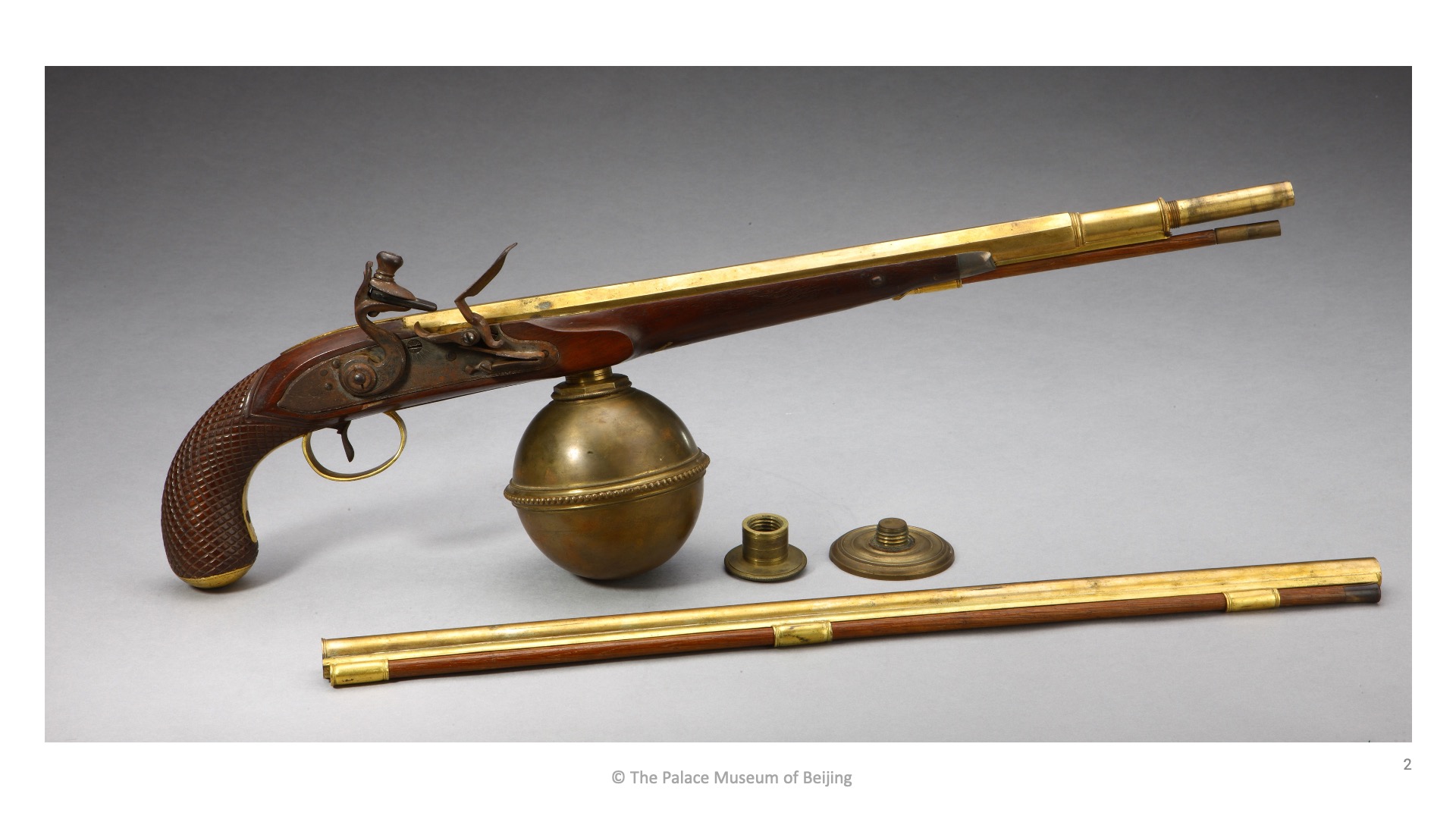 Gifts from the West: This two-part air gun could be used as a normal black-powder musket, or it could be used as an air gun (without gunpowder). The user would first fill the round tank with air. Then, by pressing the trigger, a small amount of the air would be released from the tank. This air pressure would fire the gun.
