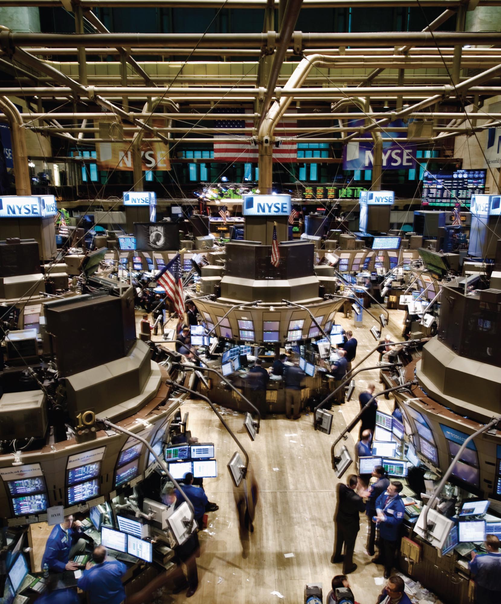 Busy and chaotic scene on the trading floor of the New York Stock Exchange in 2009.