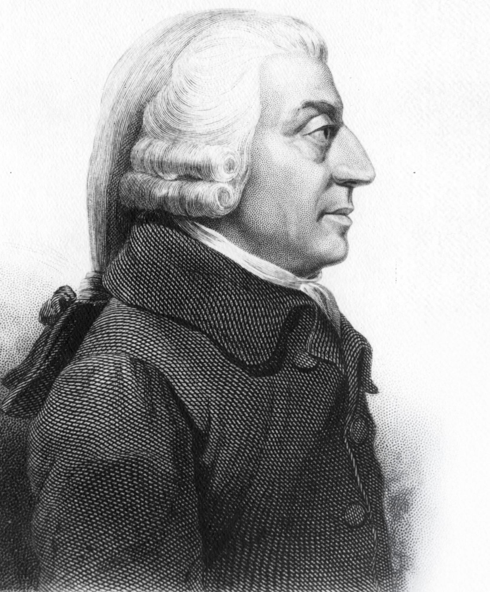 Etching, profile view portrait of Adam Smith.