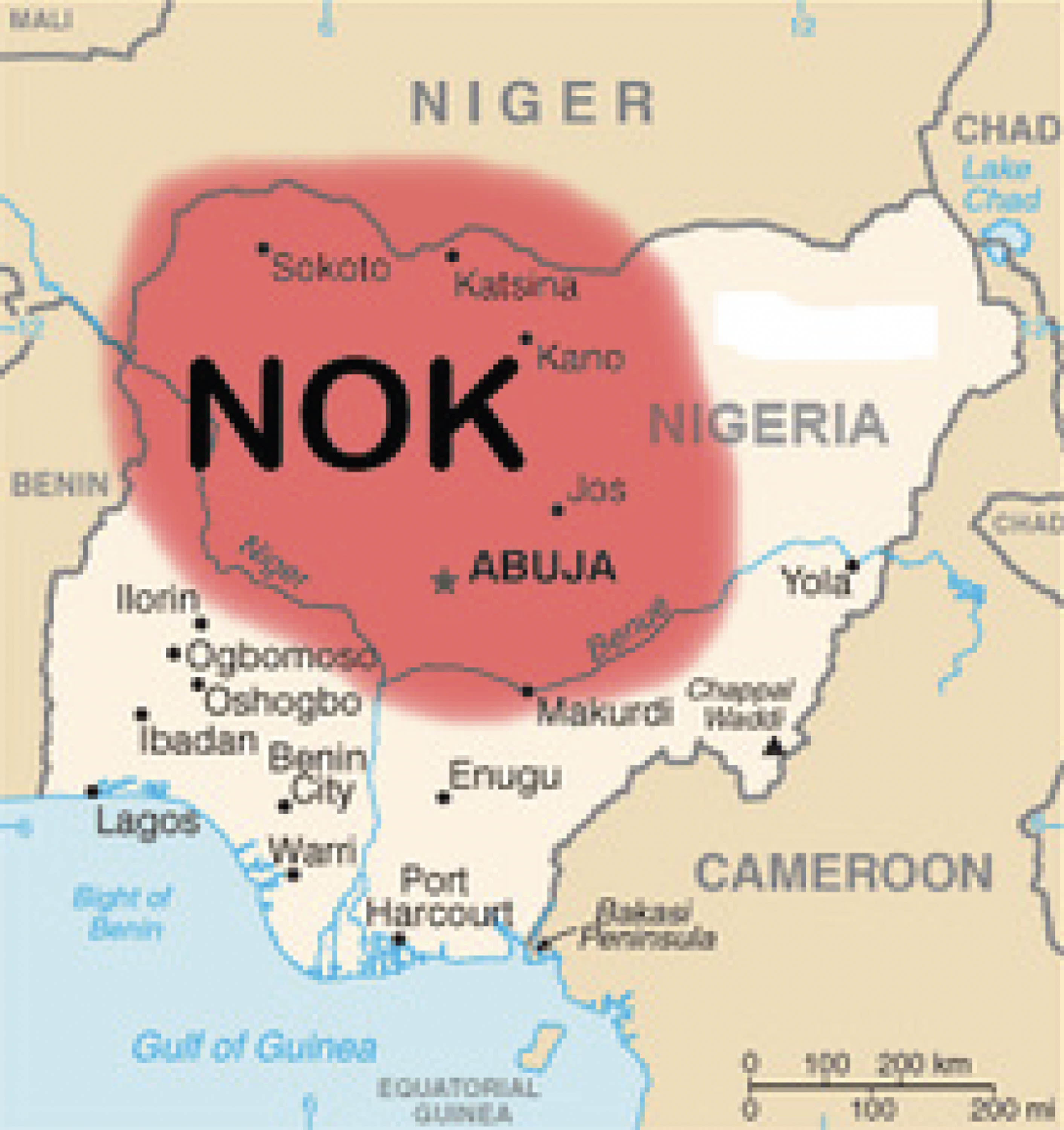 A map shows the area where Nok culture existed, which includes parts of Nigeria and is near the Gulf of Guinea