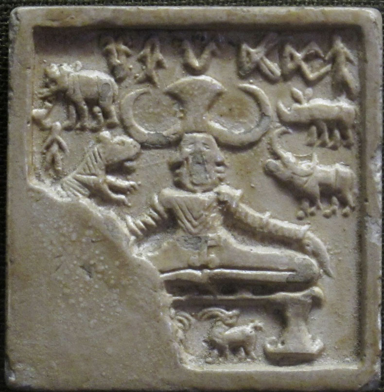 Indus River Valley seal, or stamp, depicting a figure (god) seated in a yogic position with horns