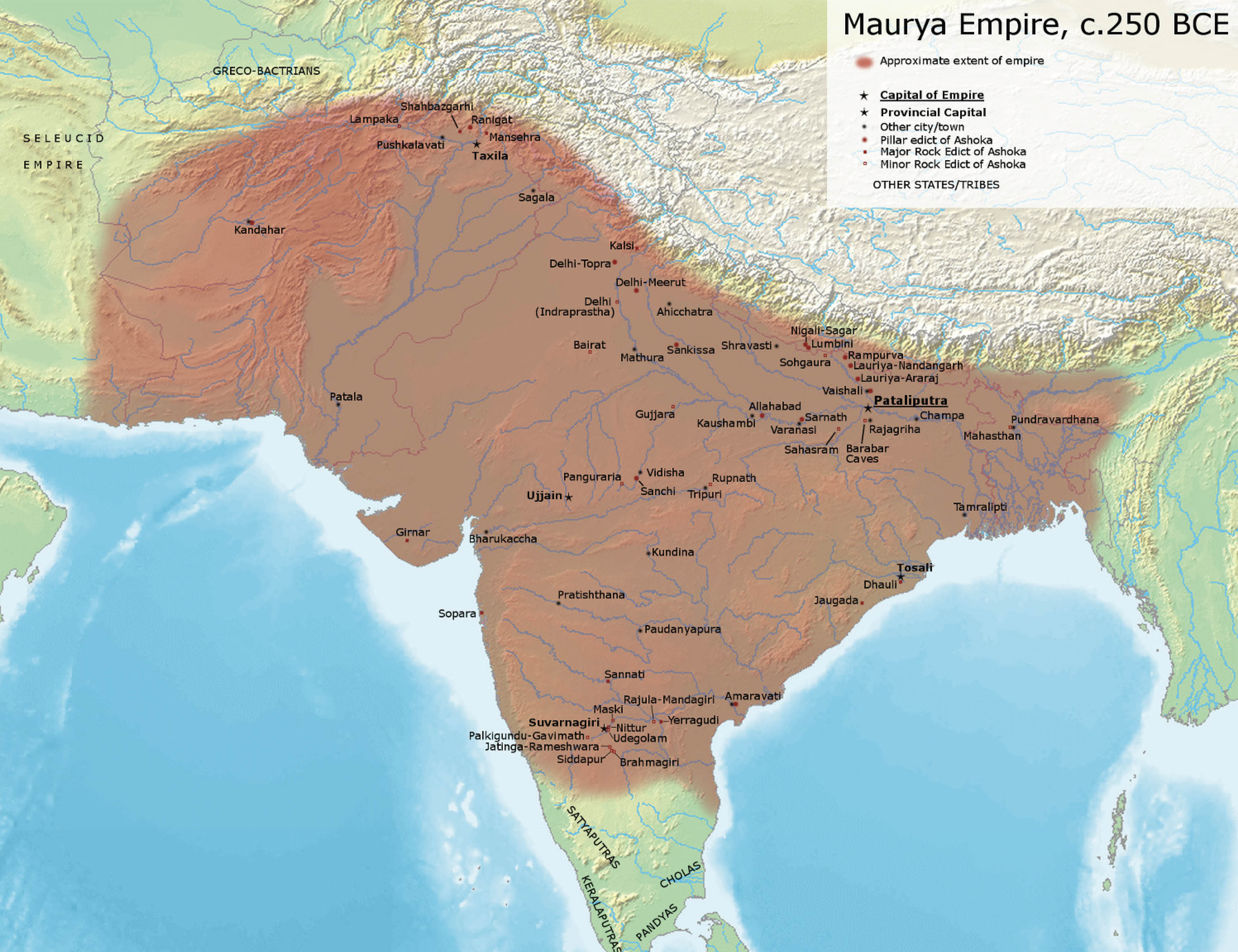 Map shows the area ruled by the Maurya Empire