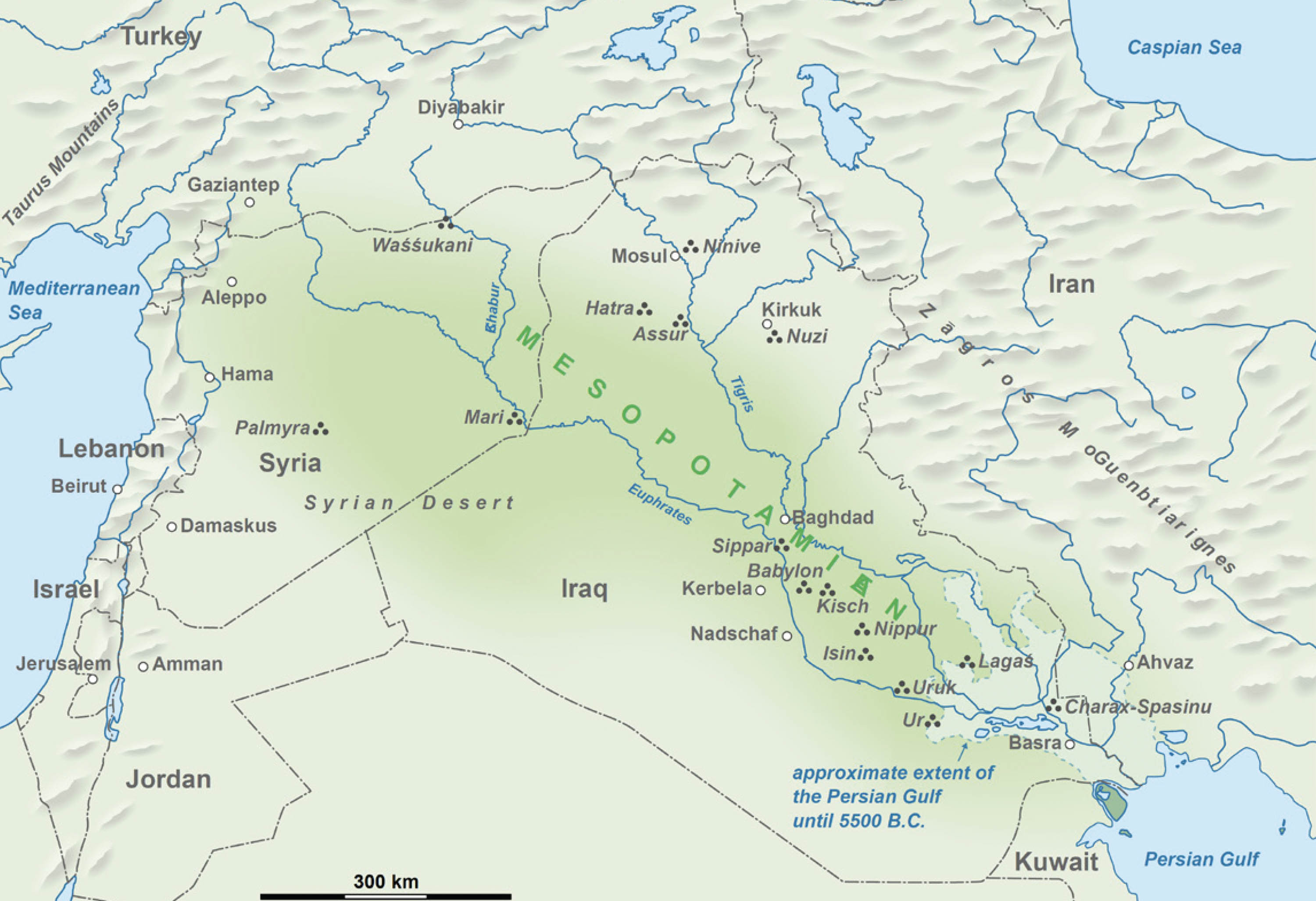 Map shows the area that was Mesopotamia, which included parts of modern-day Iraq and Syria