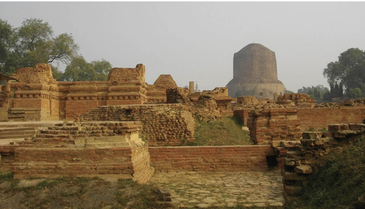 Ruins of brick structures that made up an ancient monastery