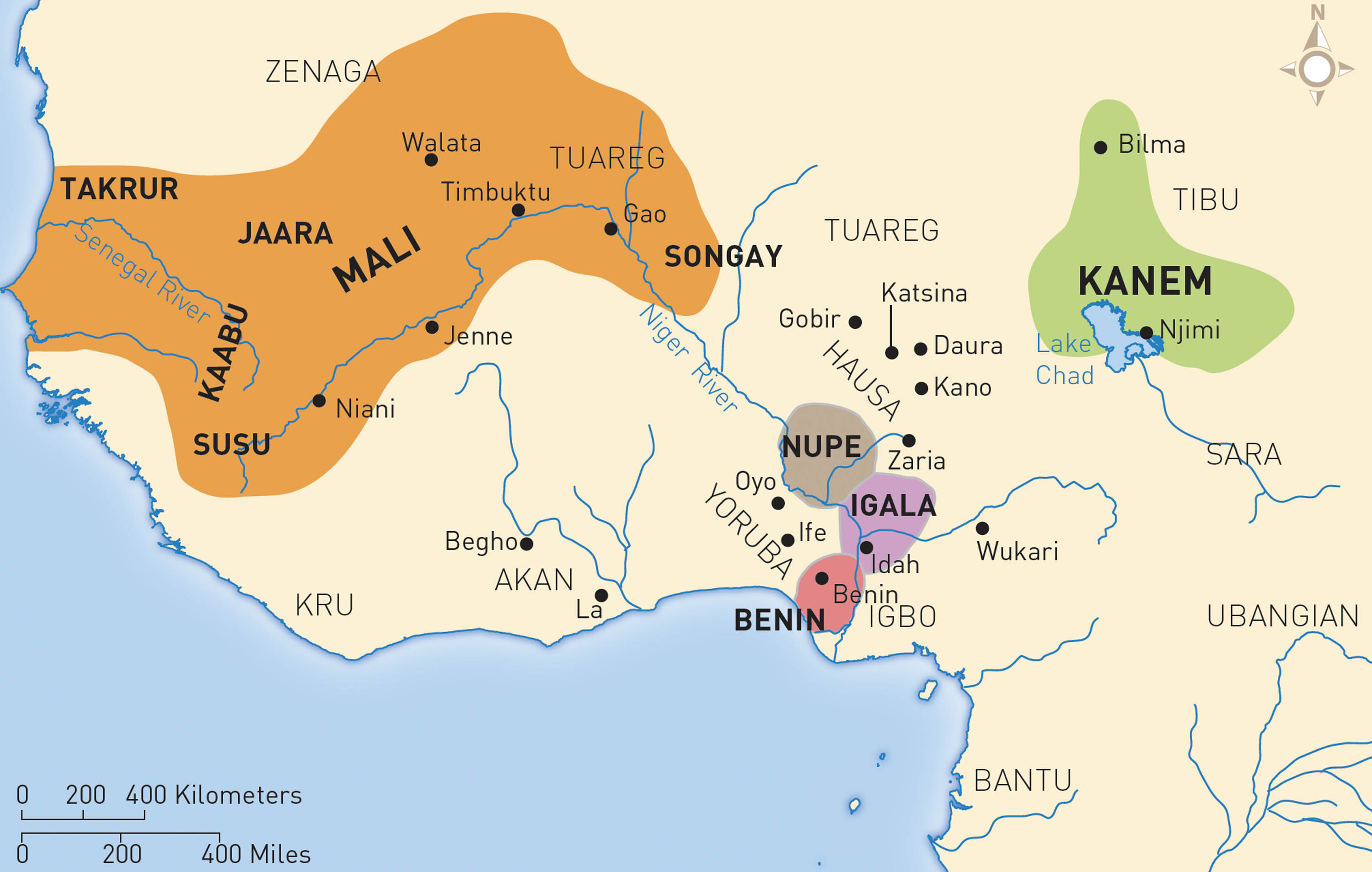 Map shows Mali, having gained control over several states, and several other separate states.