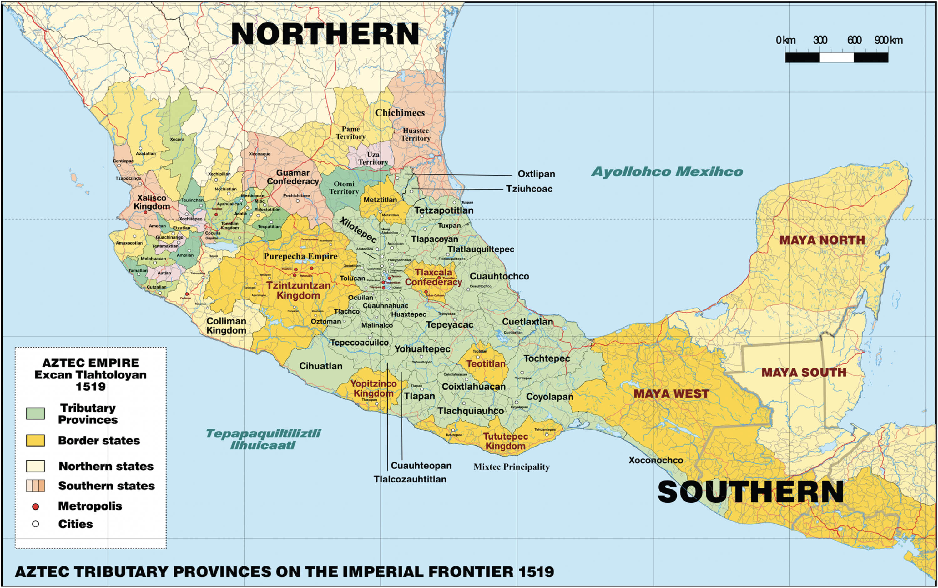 Map shows the vastness of the regions ruled by the Aztec empire