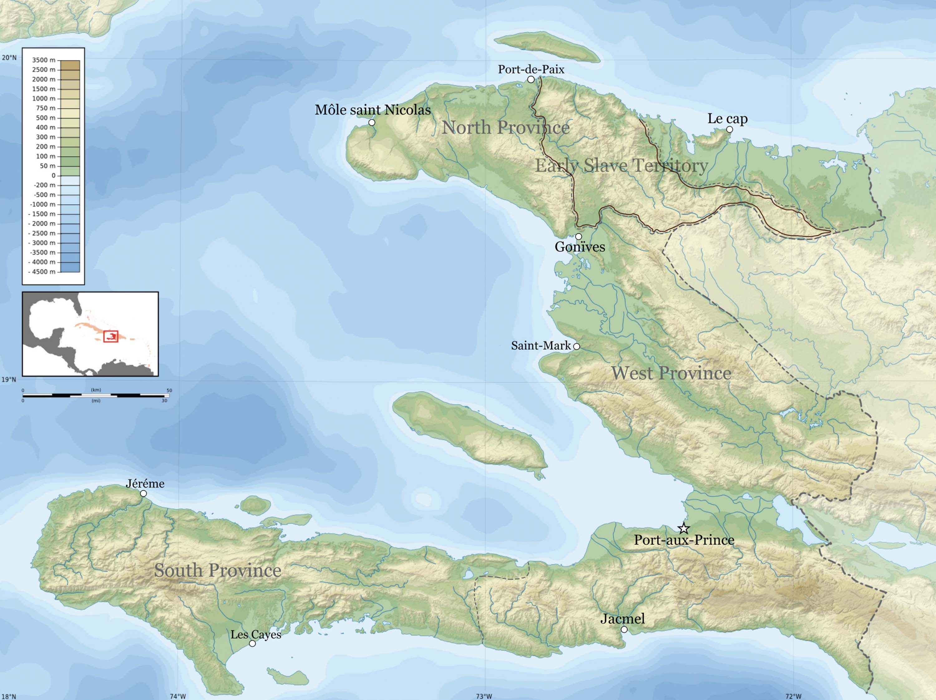 Map shows the area that is now the nation of Haiti.