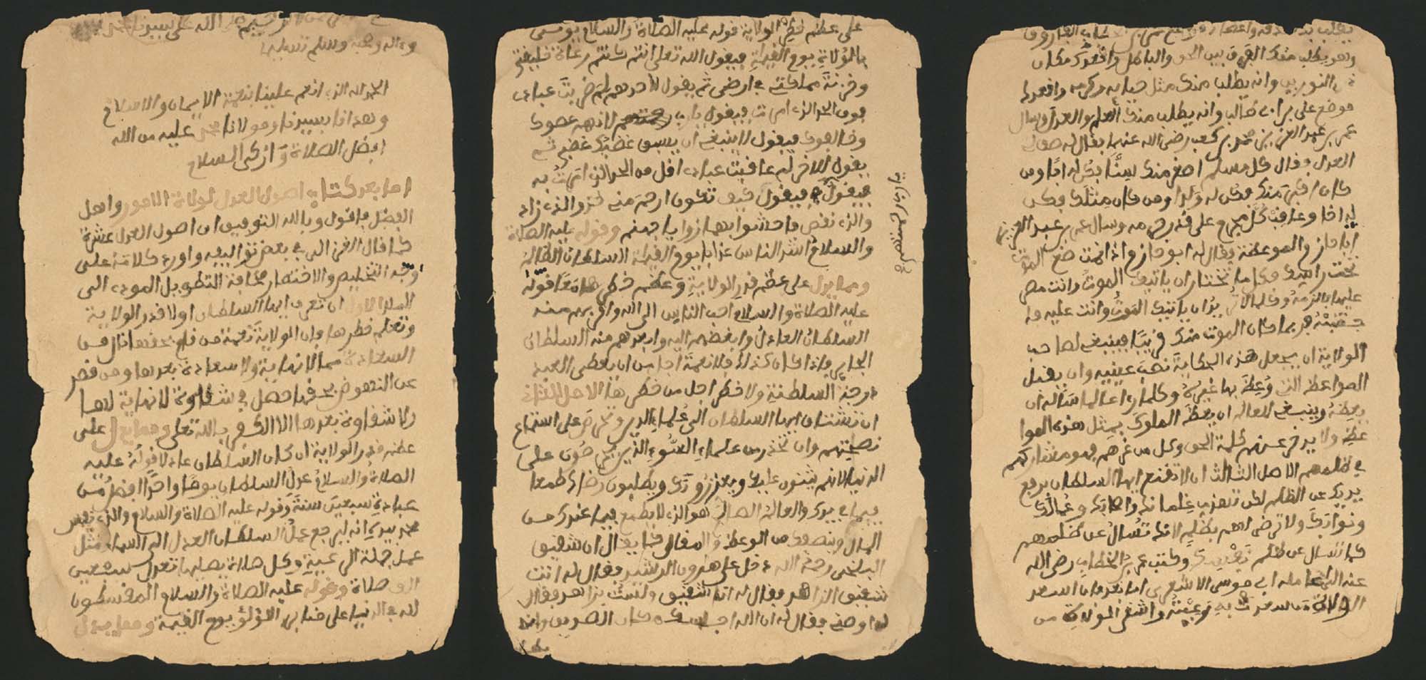 Written in script, three out of the ten pages of text from a legal document.