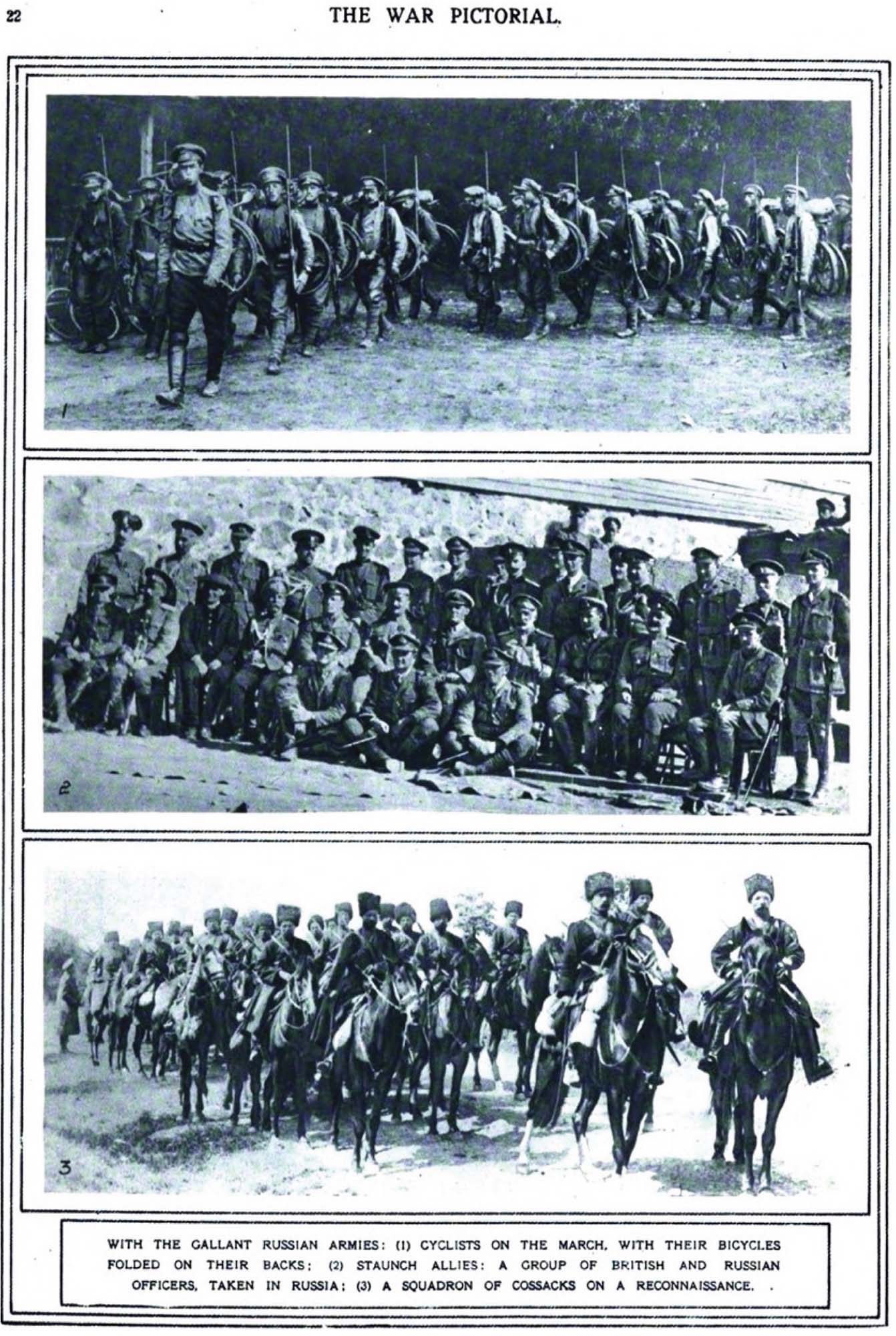 Three images of allied soldiers marching, posing, and on horseback.