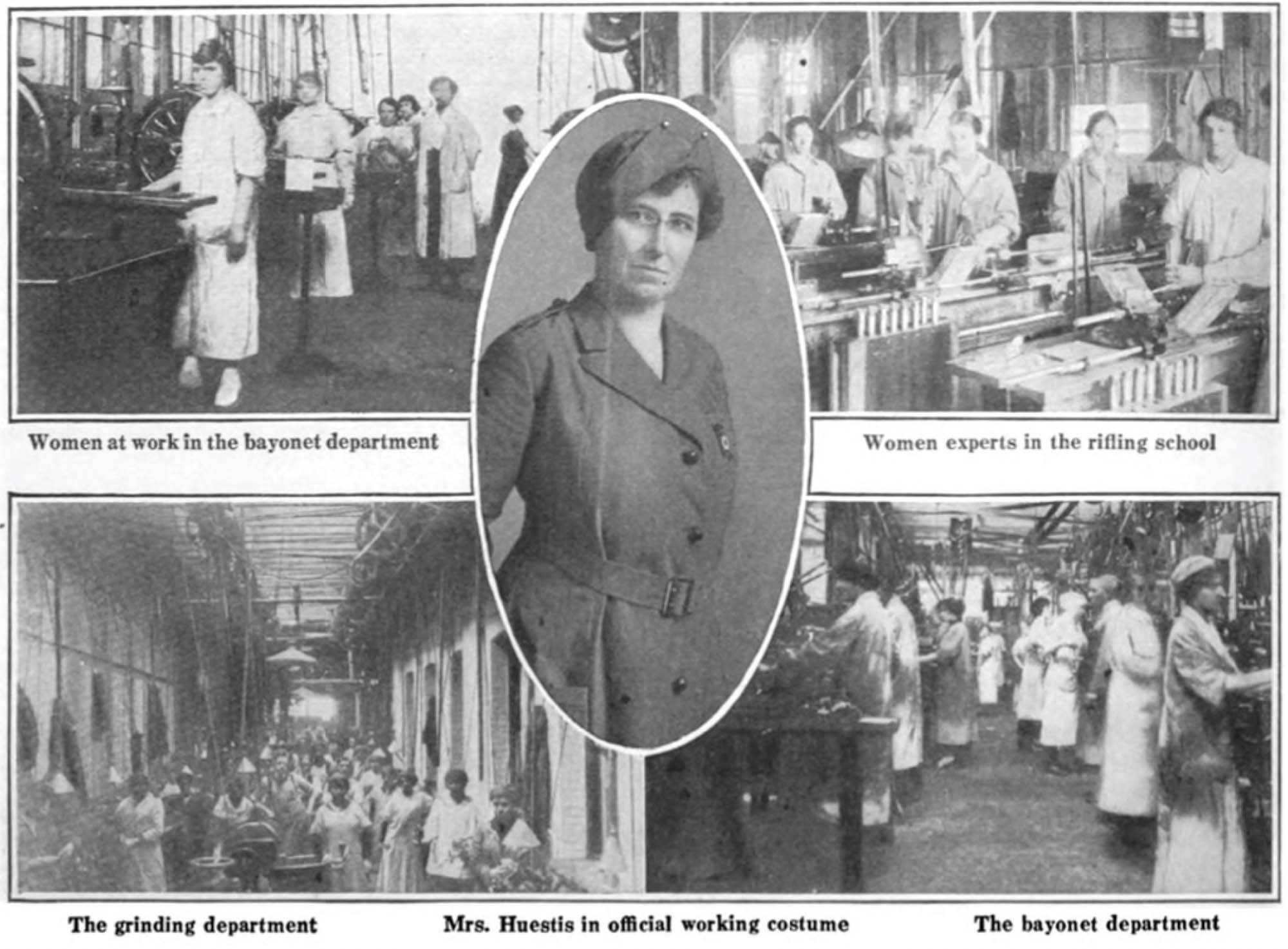 Composite image of four images of women working in industry making weapons for the war effort.